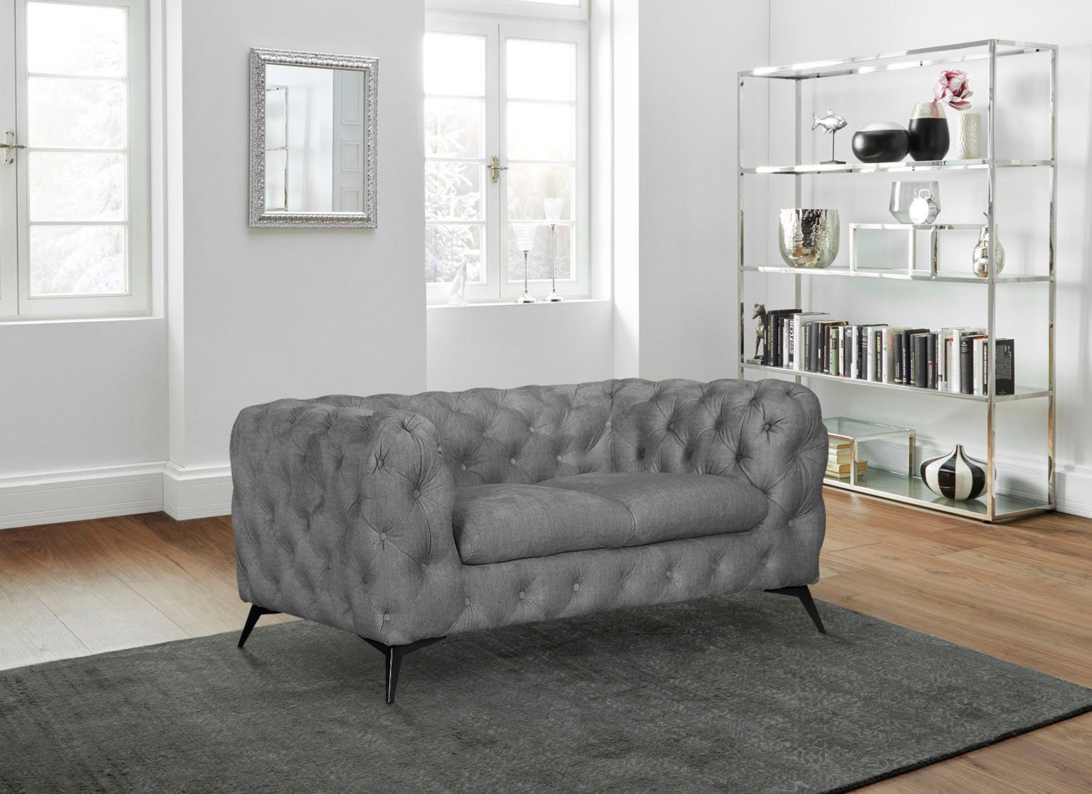 Leonique Chesterfield-bank Glynis luxueuze capitonnage, moderne chesterfield look, kleur van de poten ter keuze