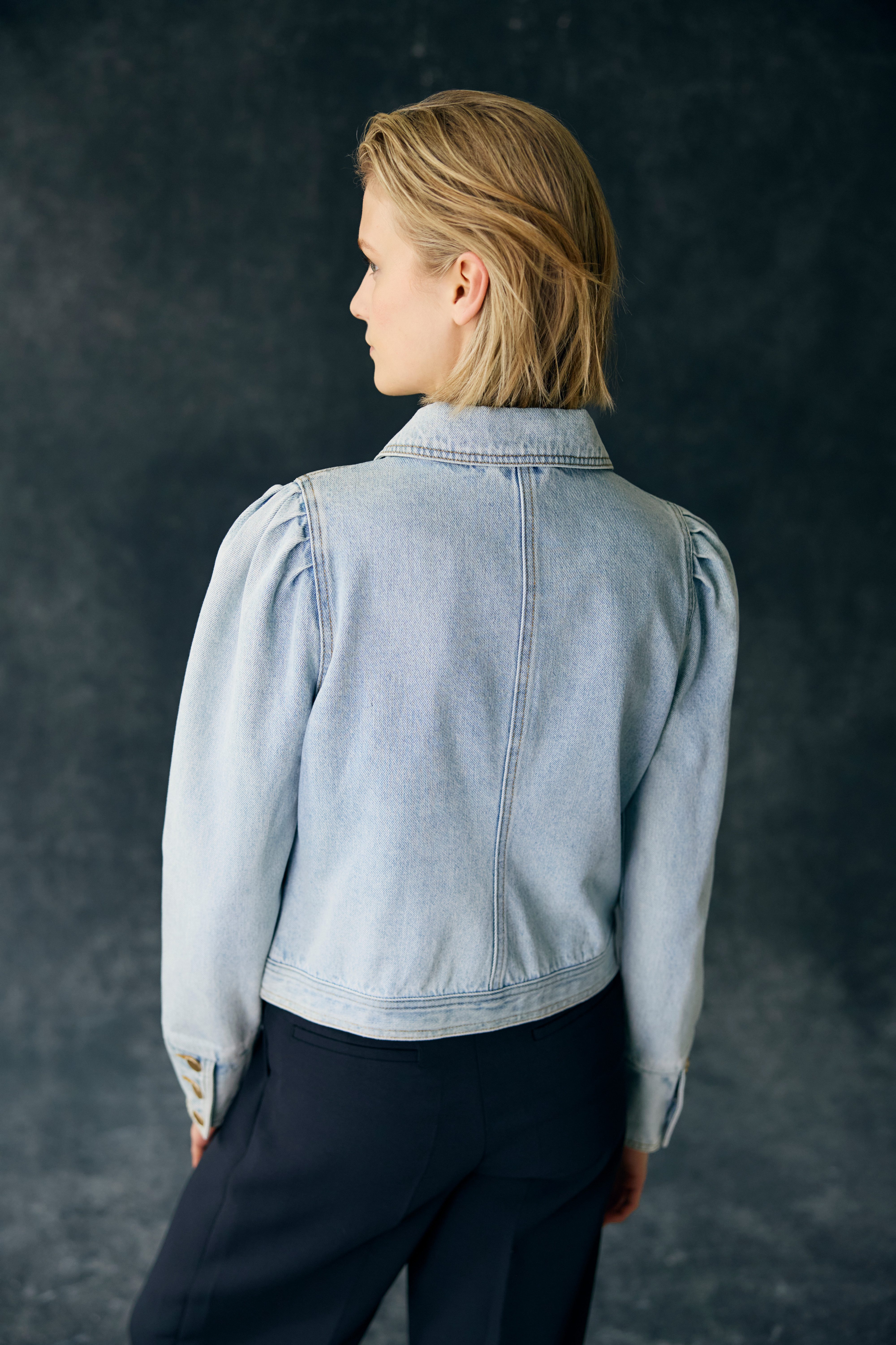 Vivance Jeansjack met pofmouwen en knopen, decoratieve zakken, denim