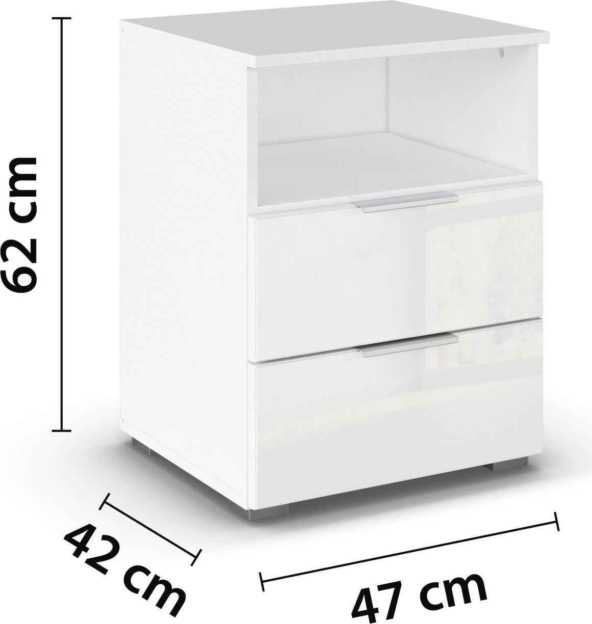 rauch Nachtkastje Nachttafel Nachtkast Nachtconsole AGORDO met Glasfront met 2 lades en nis voor veel opbergruimte made in germany