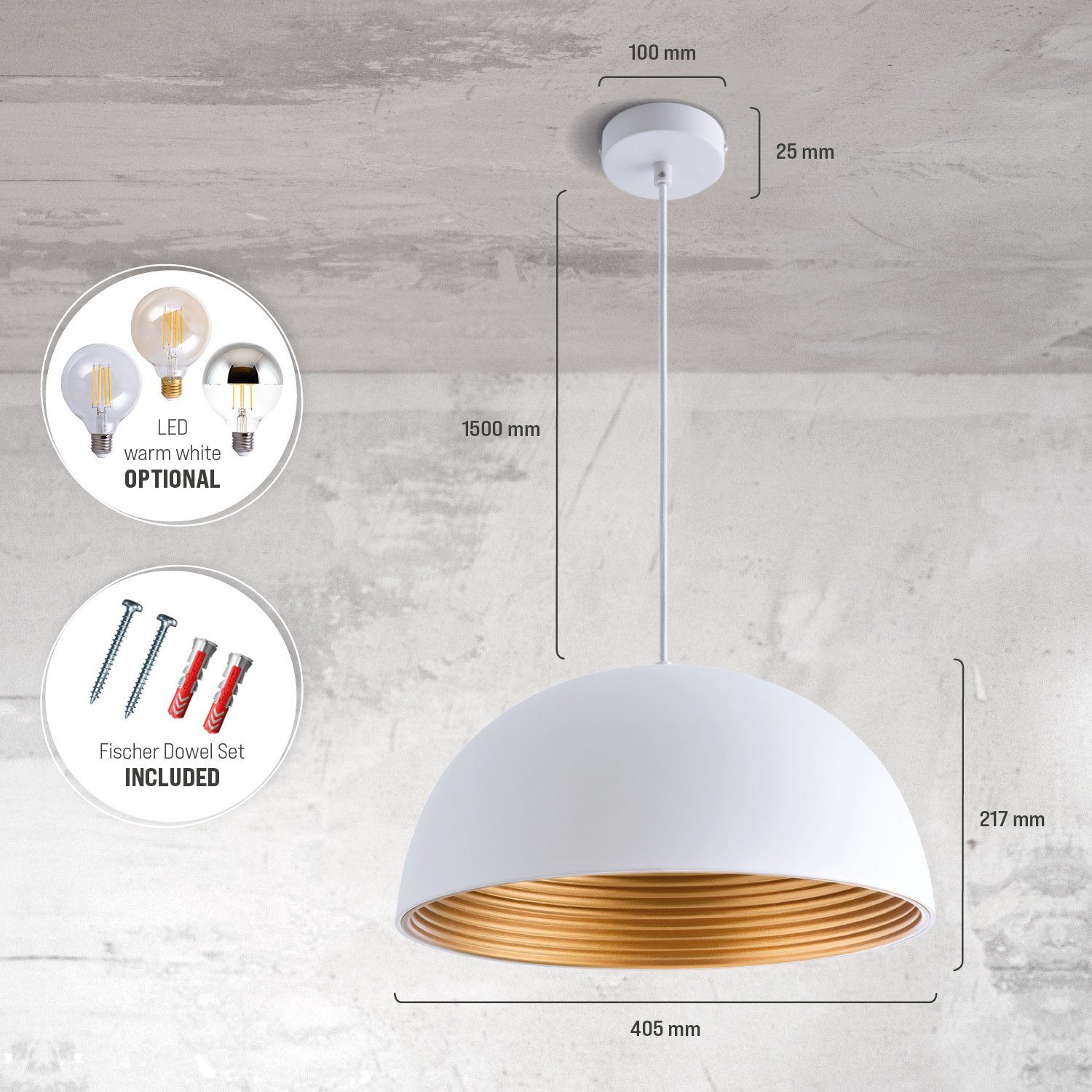 Paco Home Hanglamp SAWYER Hanglamp eetkamer keukenlamp hangend 1,5m textielen kabel Ø 40,5 cm