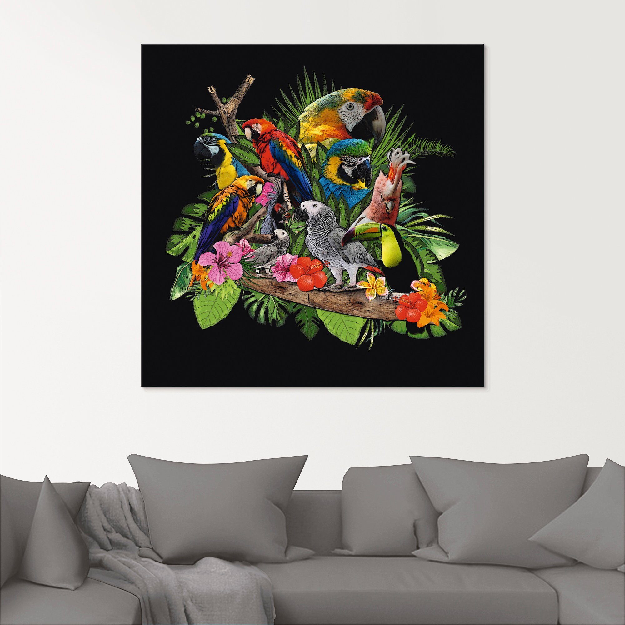 Artland Print op glas Papegaaien Grijze Papegaai Kaketoe Jungle
