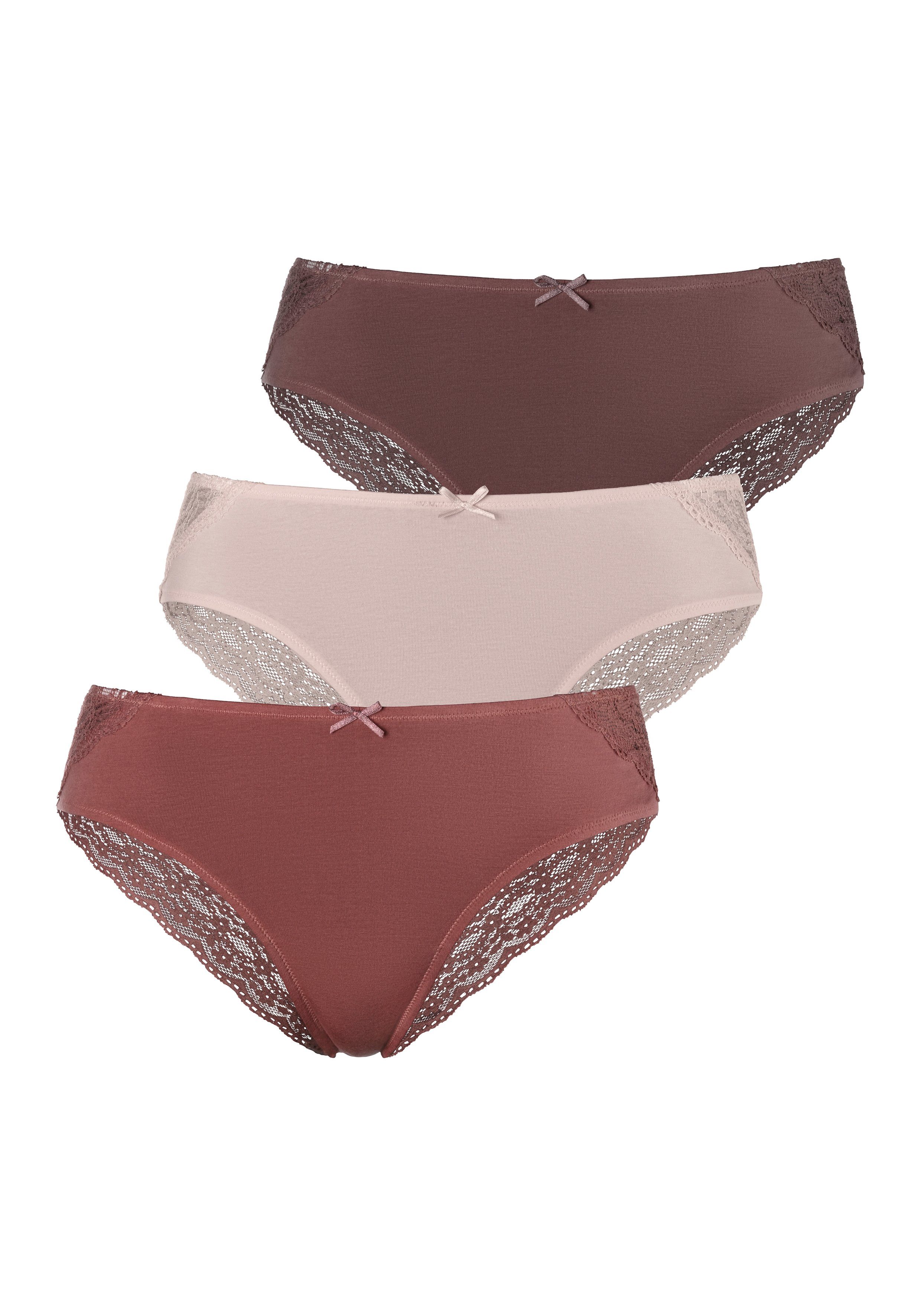 Vivance Brazilian slip van elastische katoen met florale kant (3 stuks) dames slips maat 32/34 rood