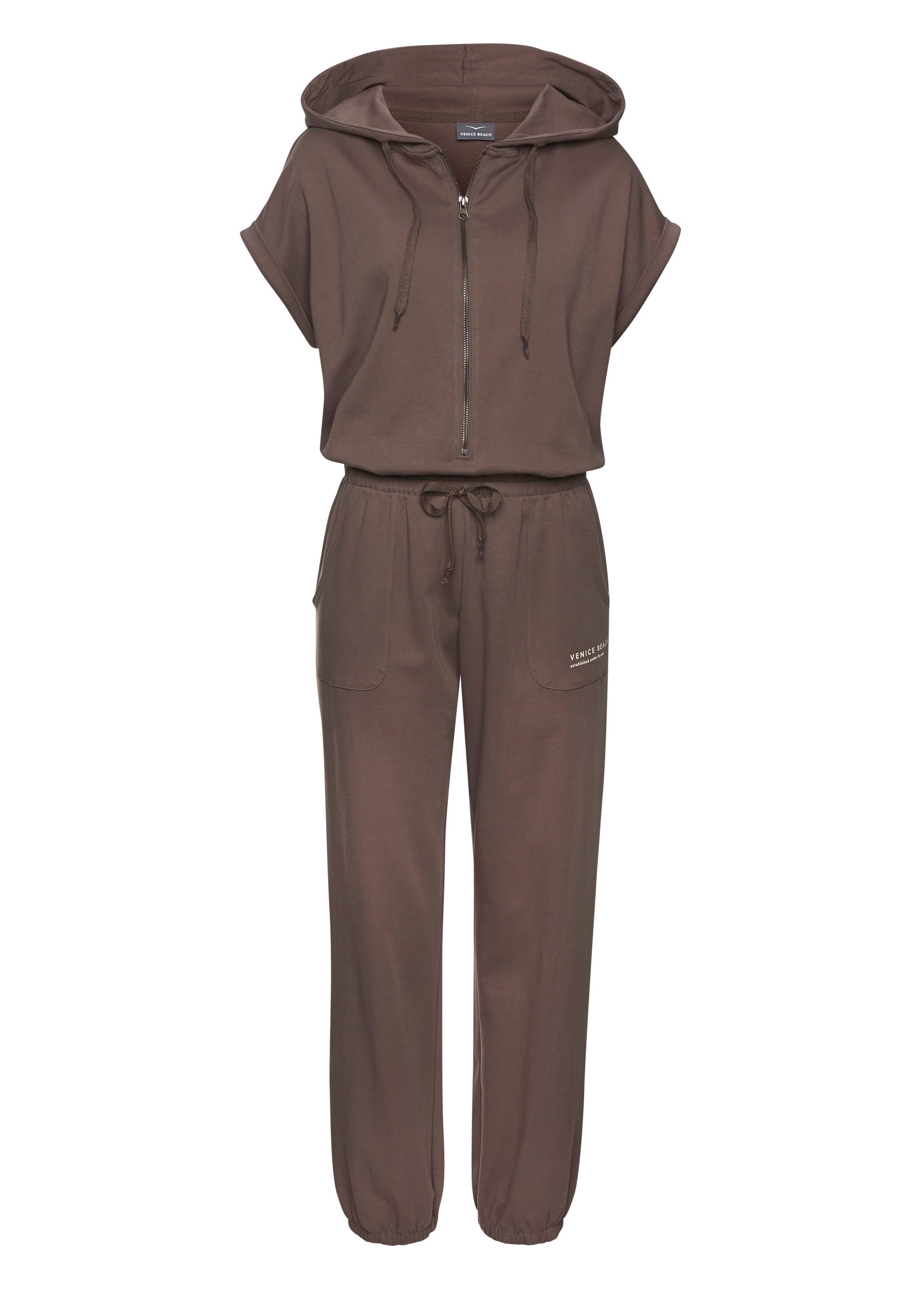 Venice Beach Jumpsuit van jersey kortärmelige jumpsuit met zakken