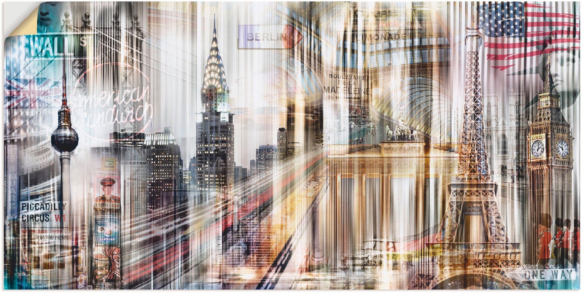 Artland Artprint Hoofdstad skyline abstracte collage als muursticker in verschillende maten foto schilderijen beige