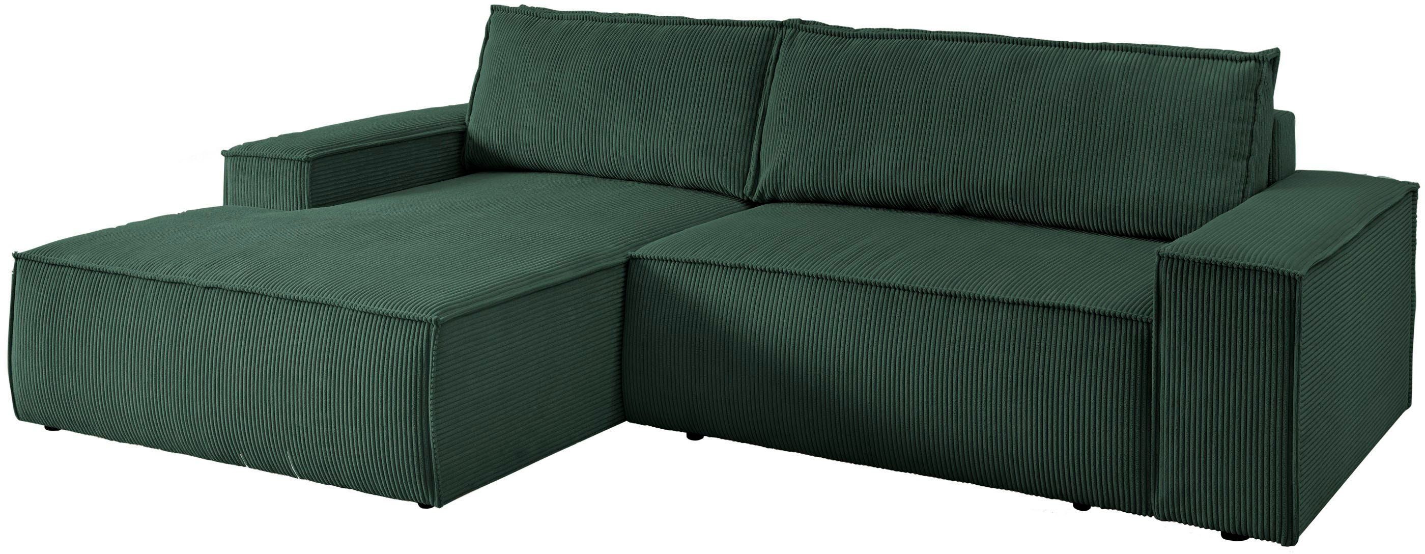 Home affaire Hoekbank SHERWOOD bedbank 267 cm, L-model, Slaapfunctie met bedlade (210x136 cm), cord, vintage, fluweel