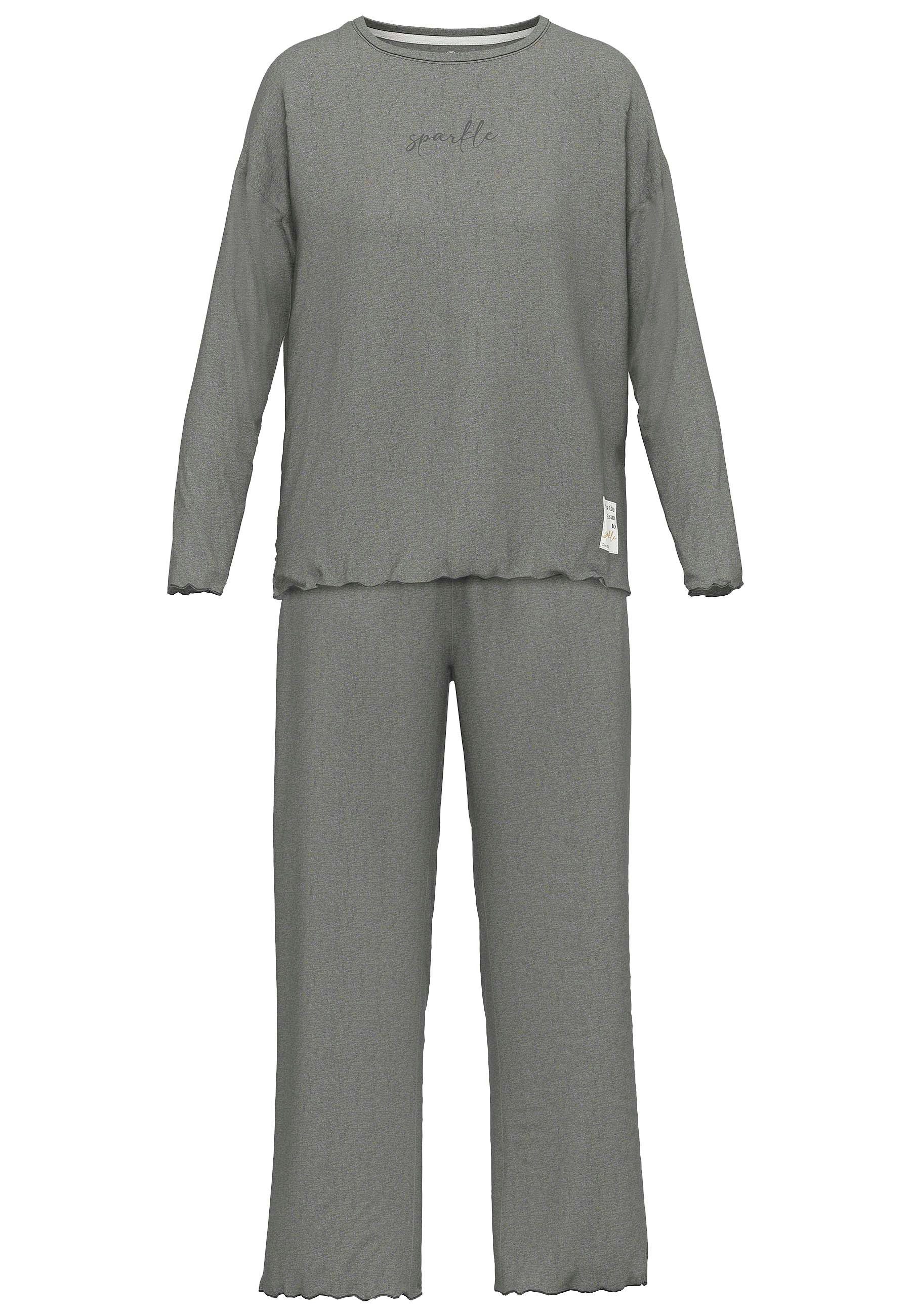 Tom Tailor Pyjama Xanthi met lange mouwen, licht gemêleerd, ronde hals (2-delig)