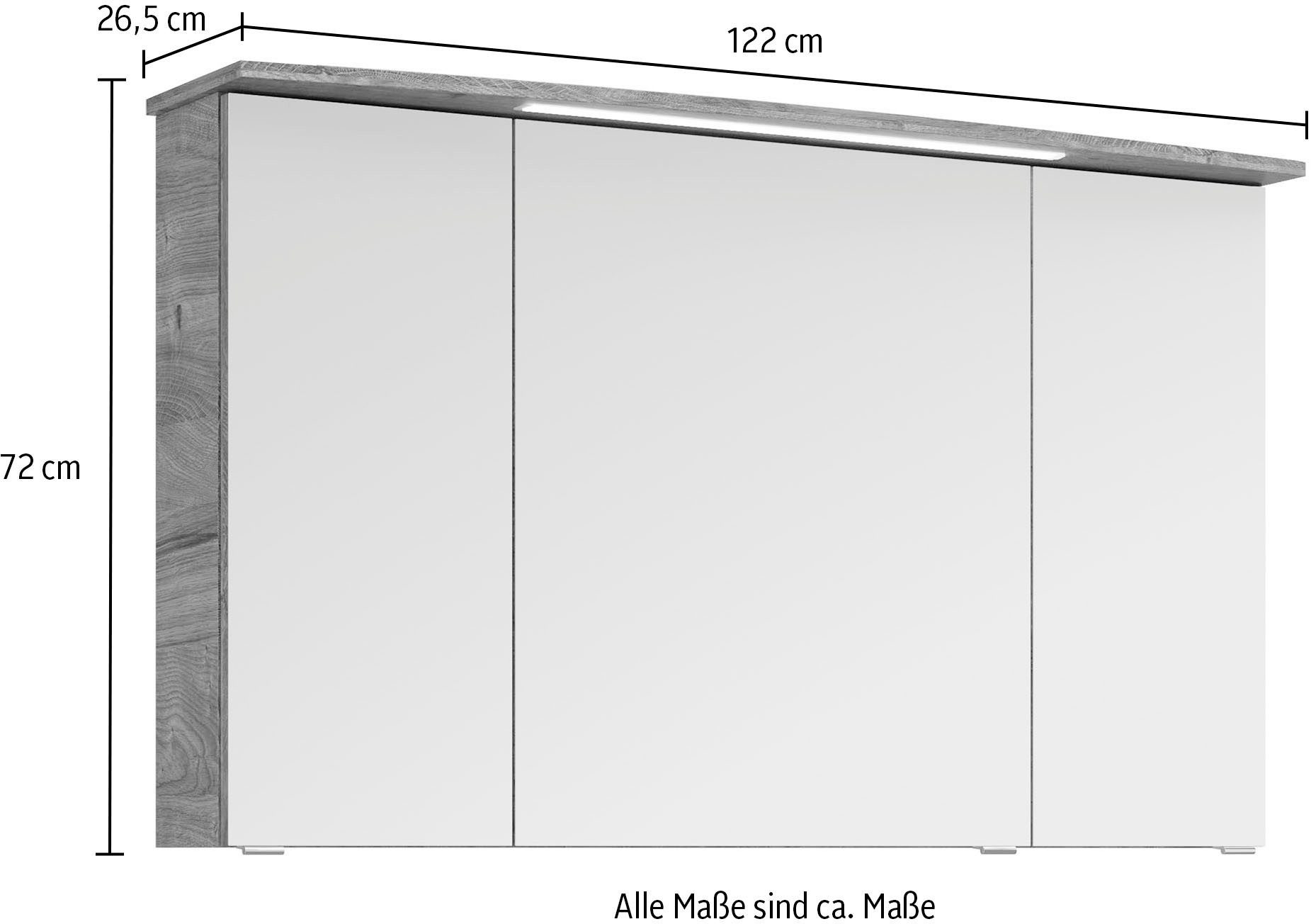 Saphir Badkamerspiegelkast Serie 4010 badkamer spiegelkast incl. LED-verlichting in krans Badkast 122 cm breed, 3 deuren, 6 glazen legplanken, incl. deurdemper