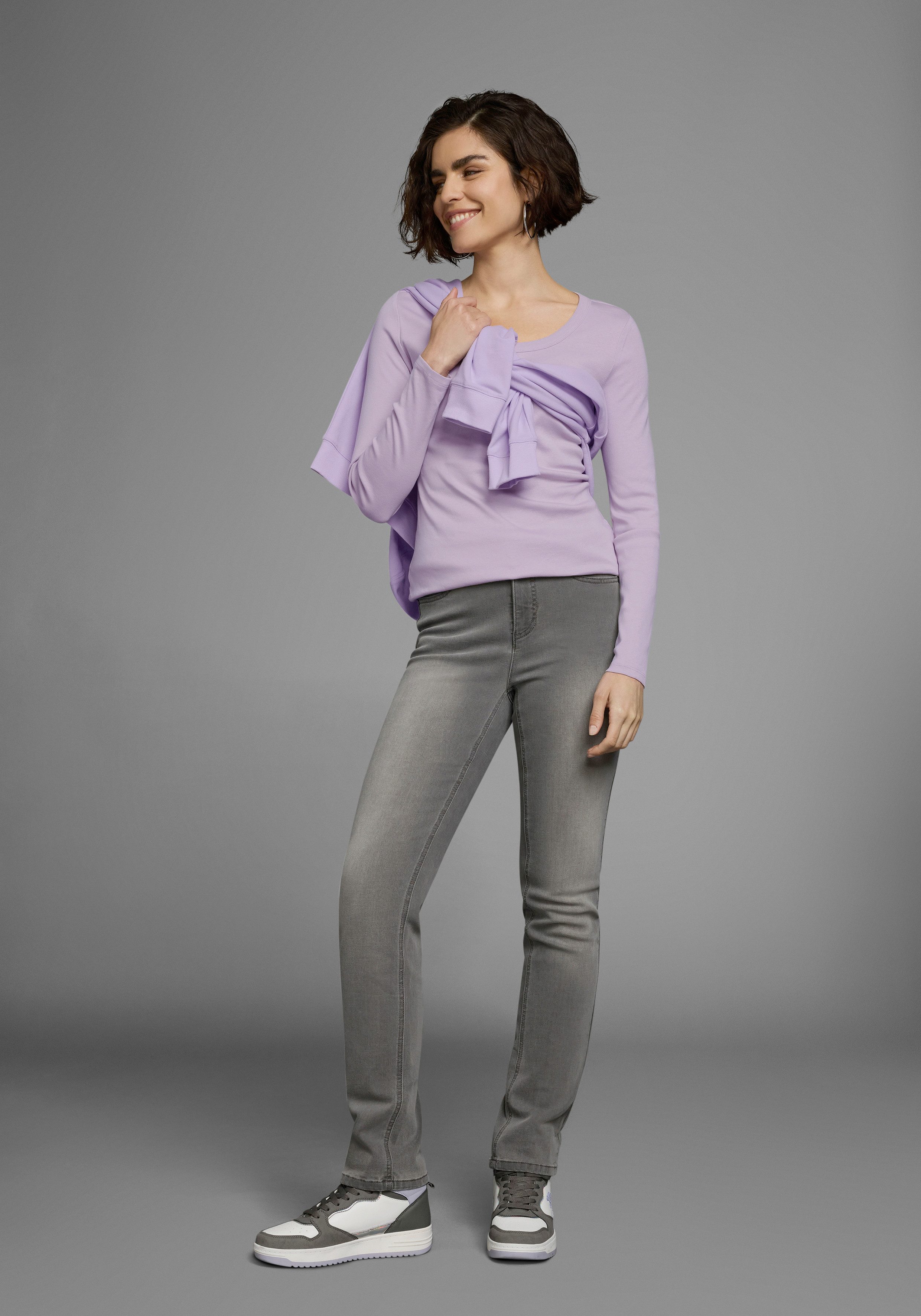 Flashlights Shirt met lange mouwen zeer figuurvolgende snit, ronde hals, van 100% katoen (set, 2-delig)