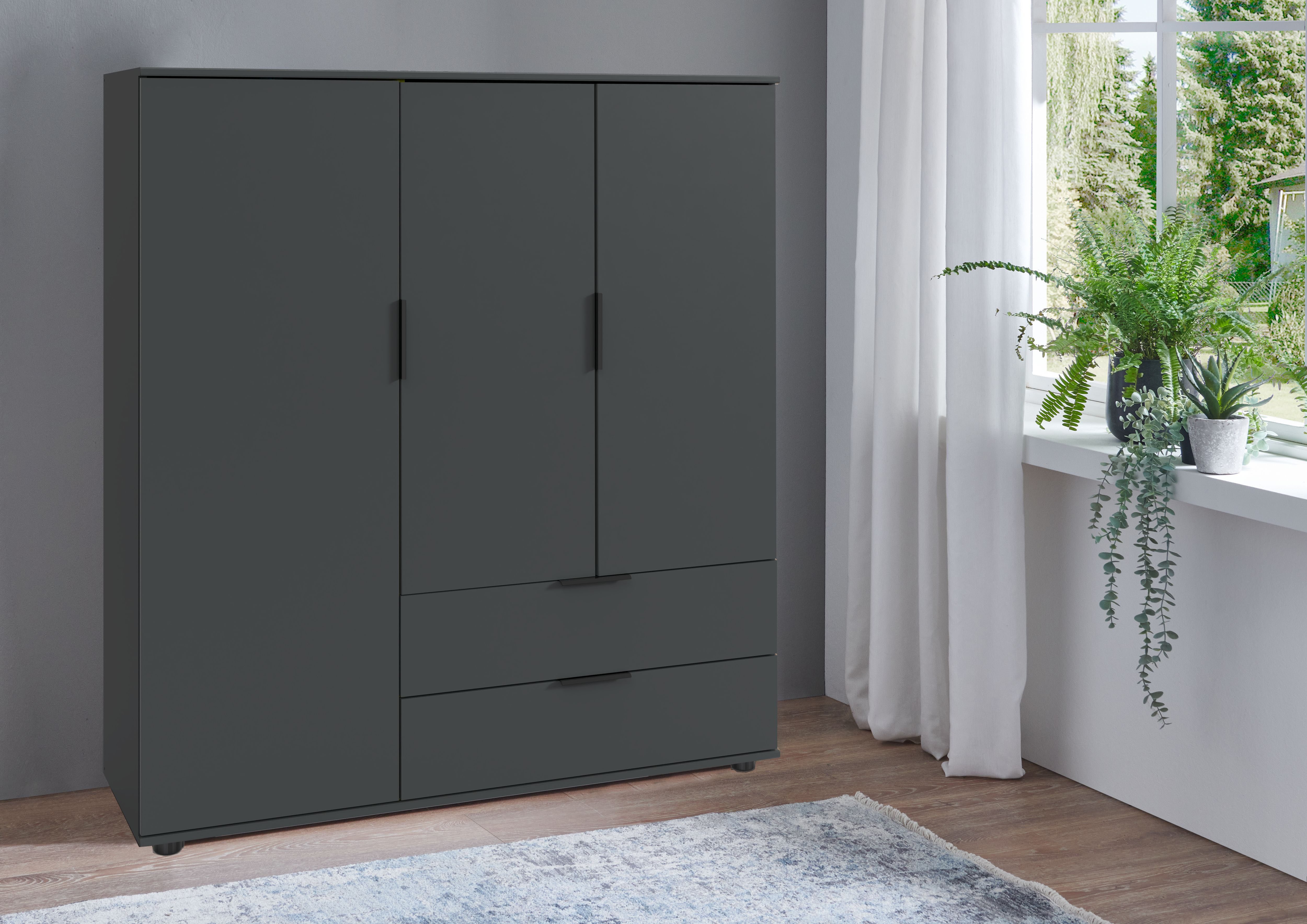 Wimex Waskast Easy Plus kledingkast garderobe 2 lades, 81 of 130 cm breed in verschillende kleuren, moderne look met zwarte metalen handgrepen