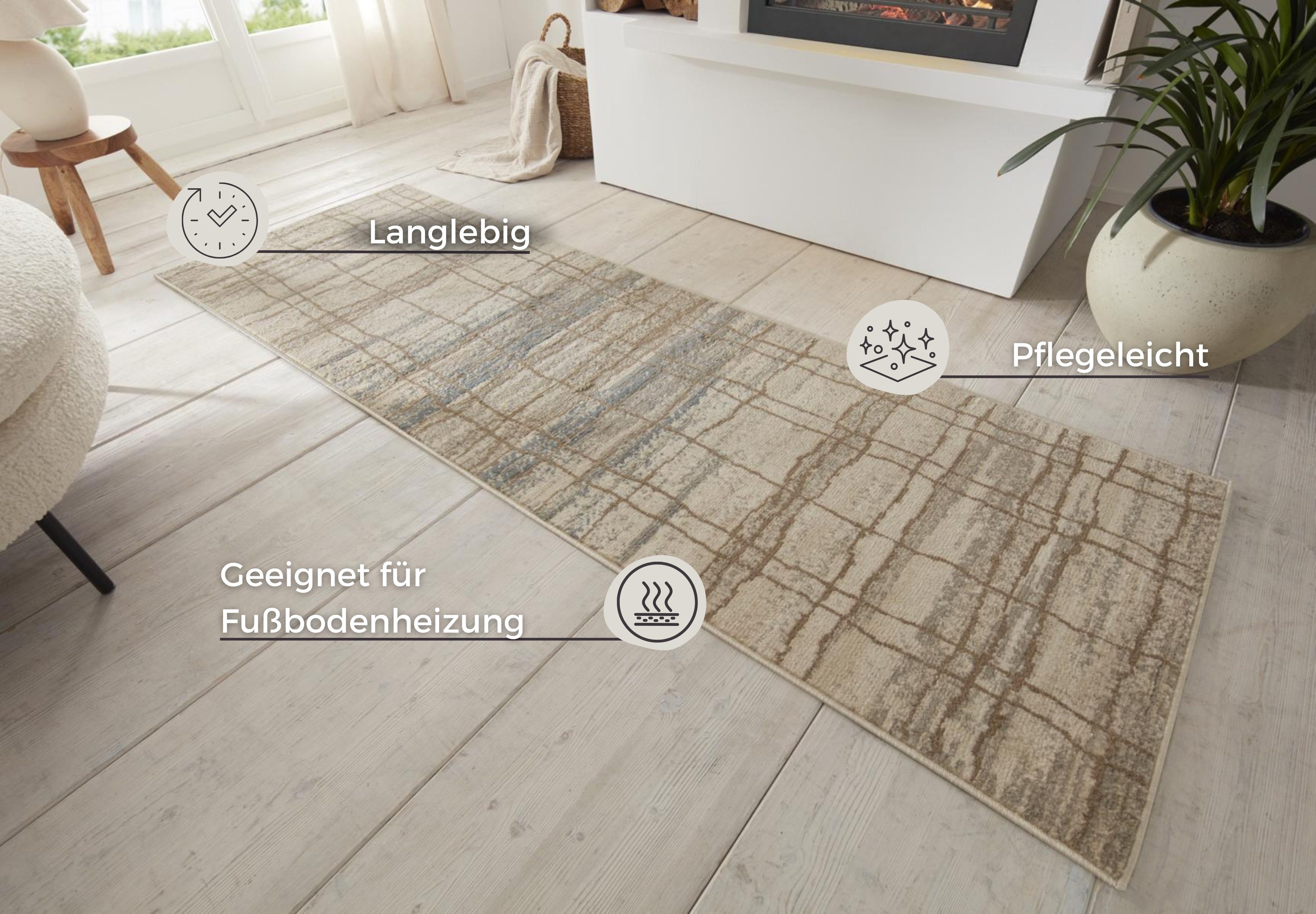 HANSE Home Vloerkleed Jord Kortpolig, loper, vintage, woonkamer, slaapkamer, eetkamer, gang