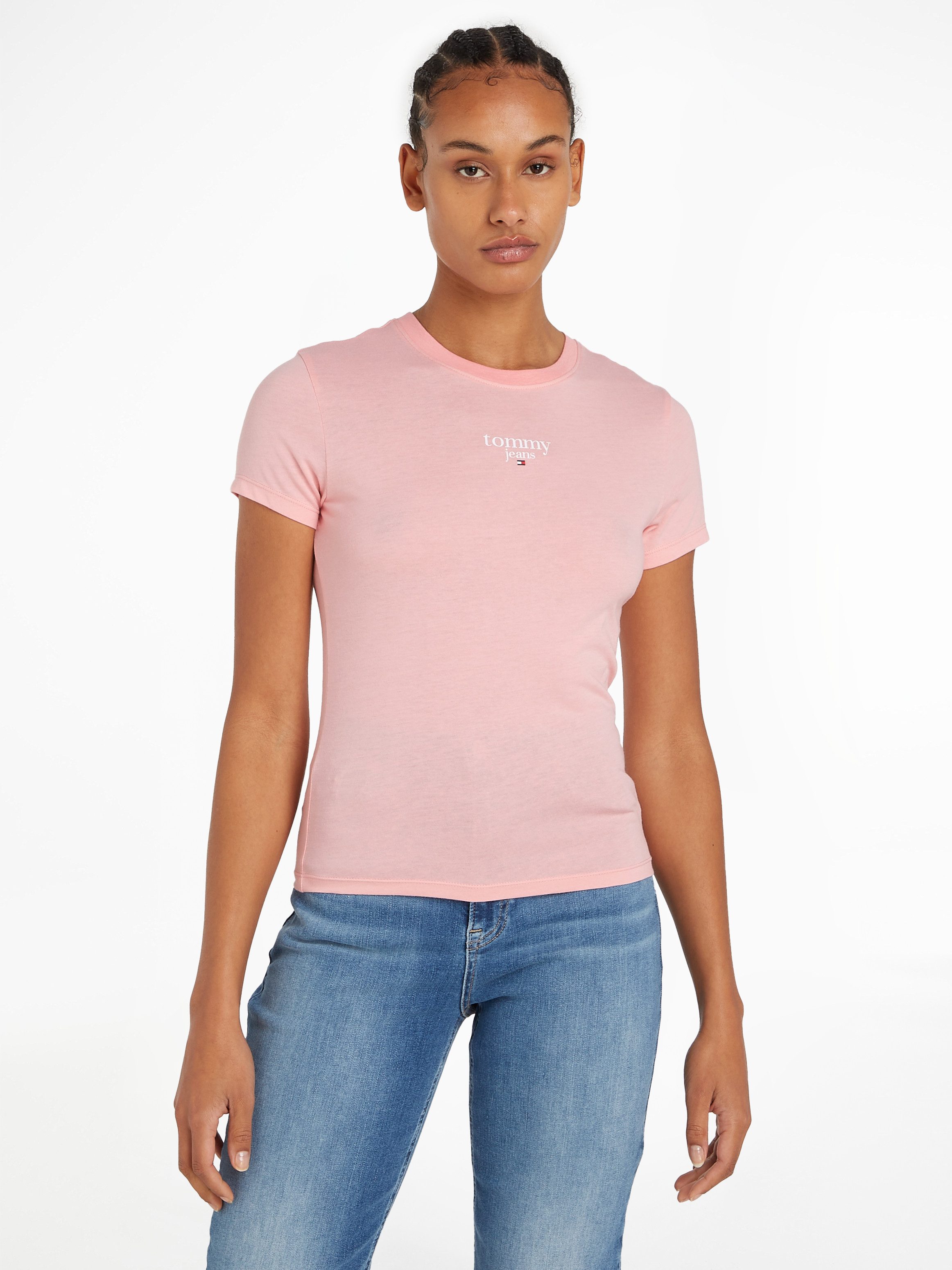 TOMMY JEANS Shirt met ronde hals TJW SLIM ESSENTIAL LOGO 1 SS EXT met tommy jeans logo-opdruk,...