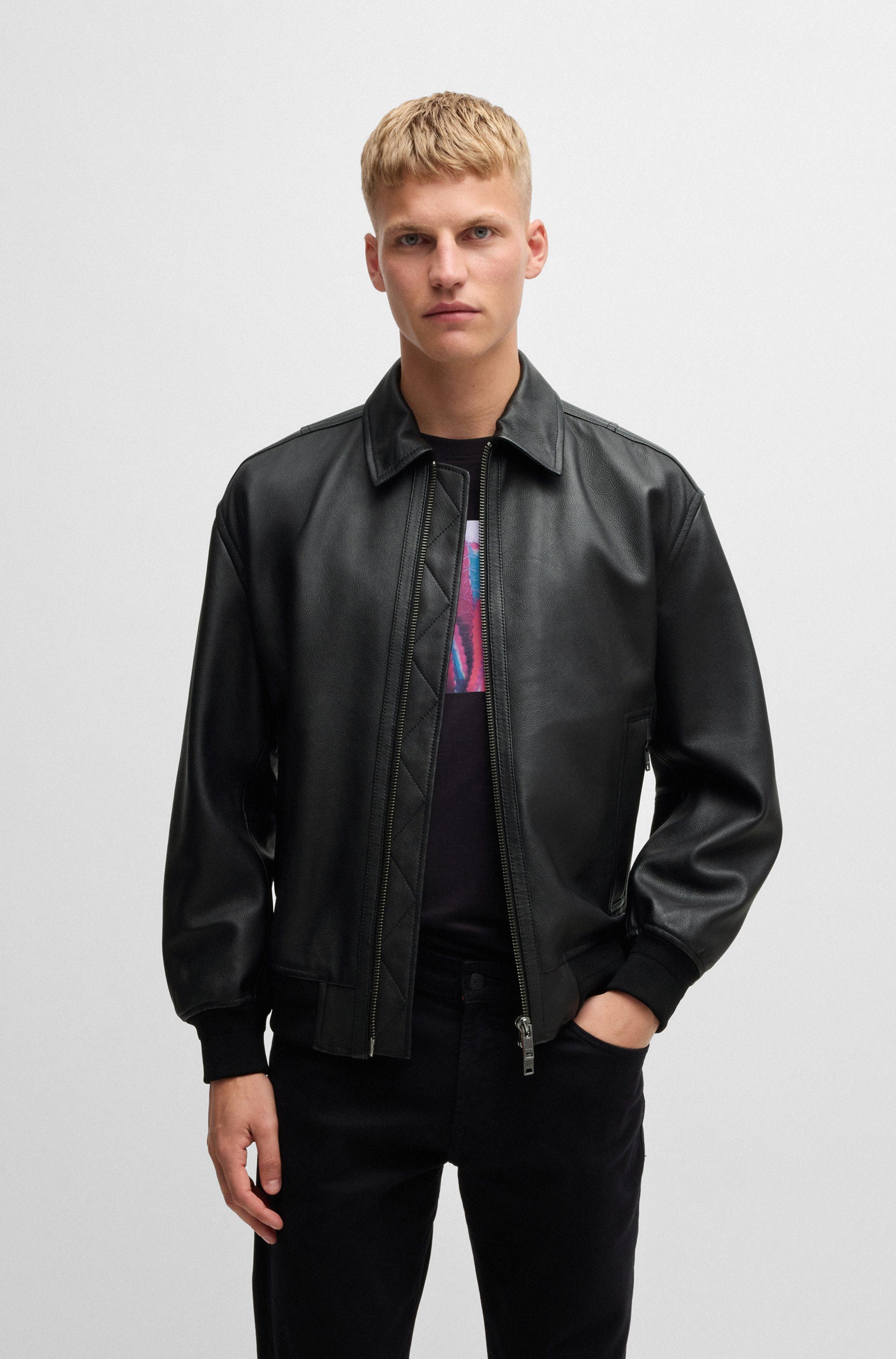 Boss Orange Leren jack Joloco in blousonmodel
