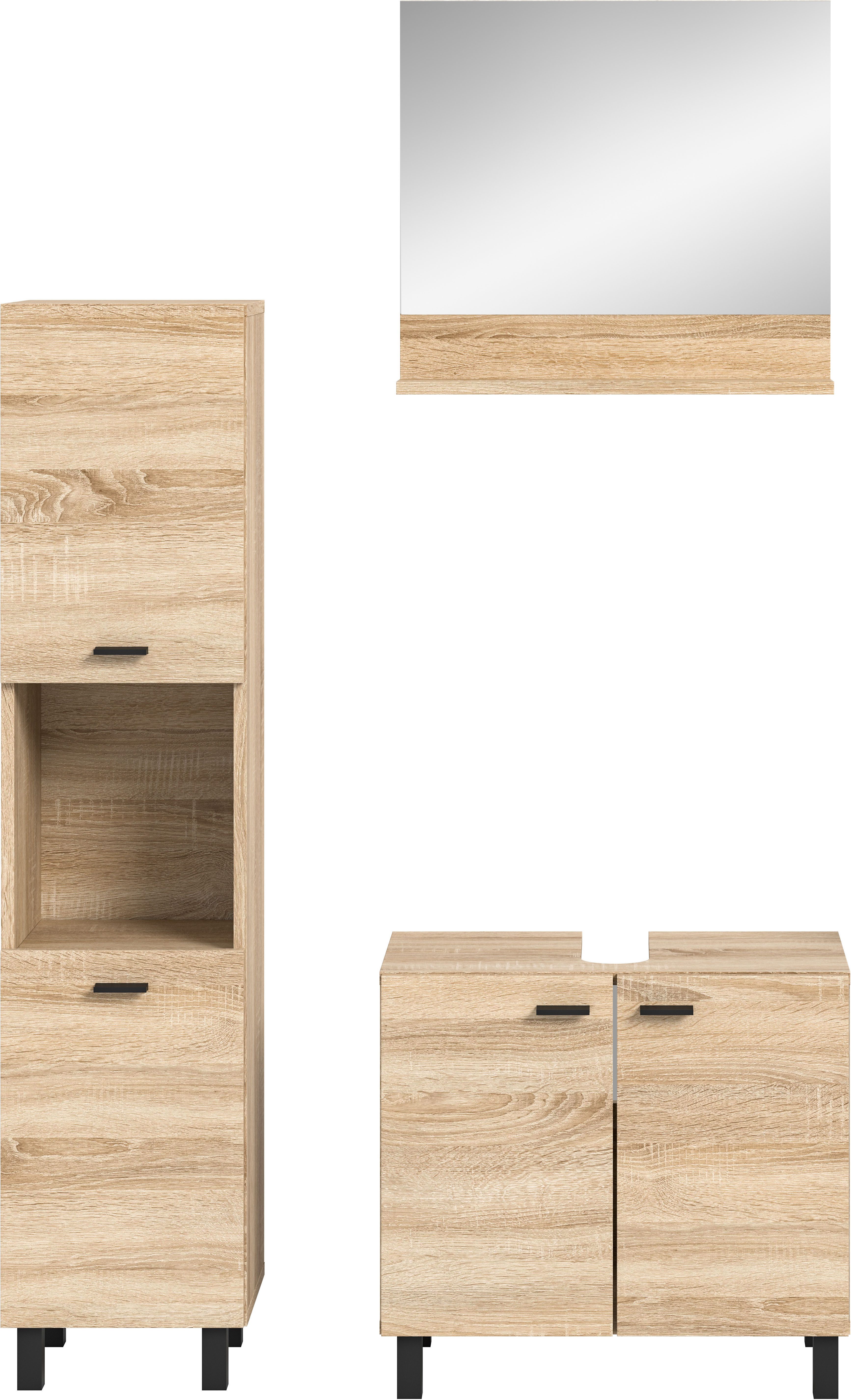 welltime Badmeubelset Tampa, breedte 102cm, 3-delig Wastafelonderkast, spiegel, hoge kast (3 stuks)