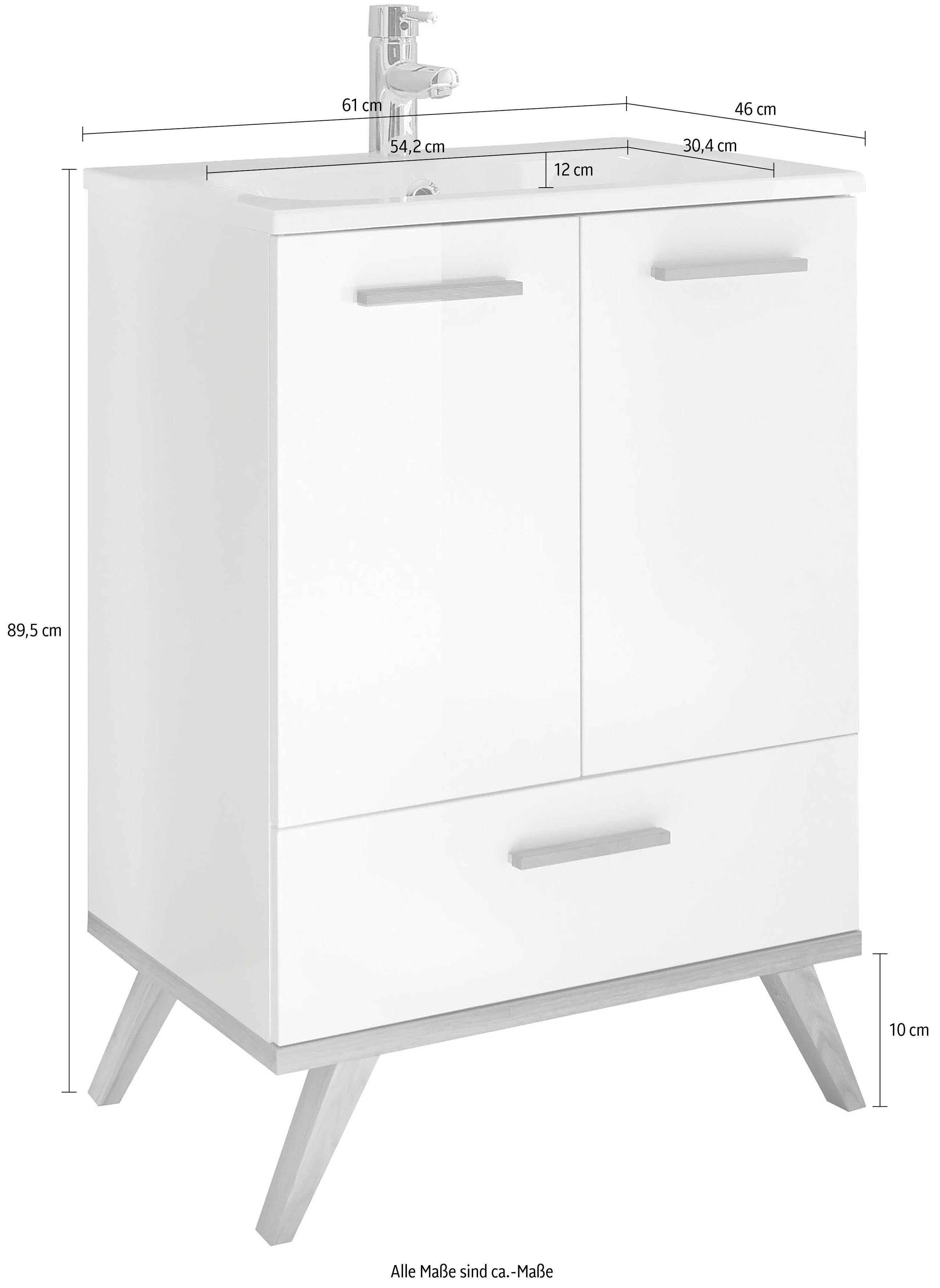 Saphir Wastafelonderkast Quickset mineralenmarmer wastafel met onderkast, 61 cm breed