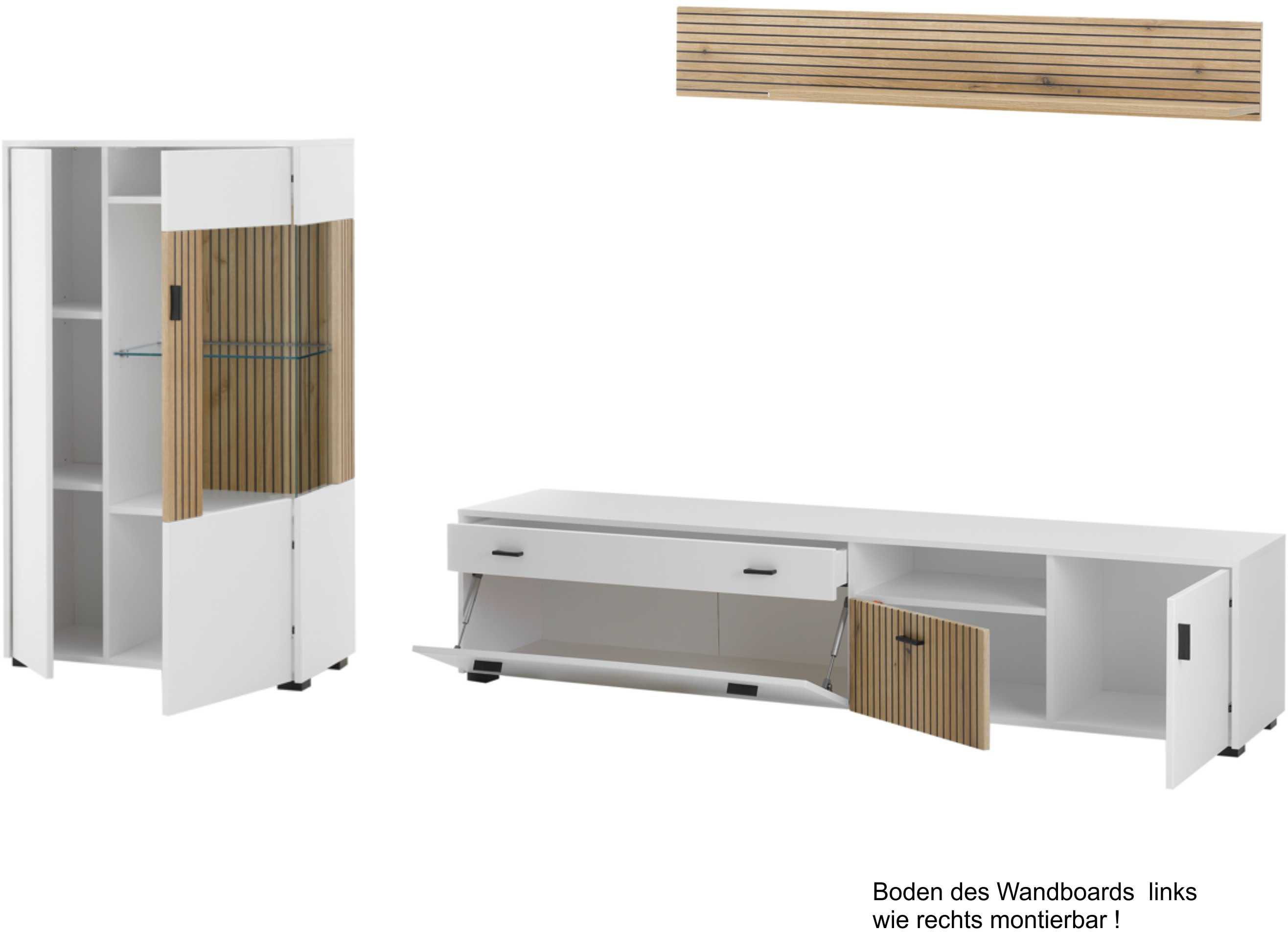 INOSIGN Wandmeubel Hudson met moderne groevenlook, handgrepen van metaal (zwart), breedte 285 cm (set, 3-delig)