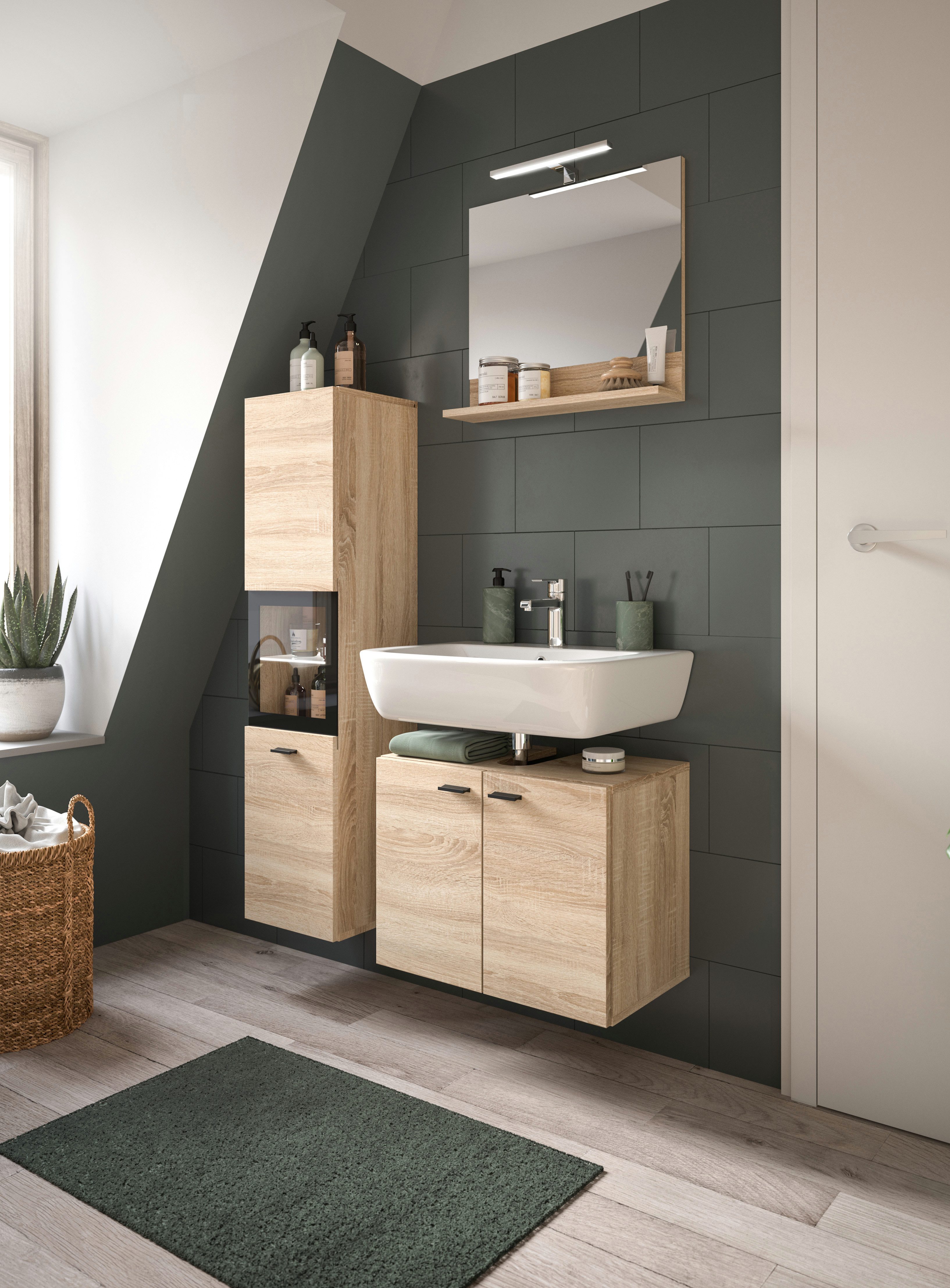 welltime Badmeubelset Tampa, breedte 102cm, 3-delig Wastafelonderkast, spiegel, hoge kast (3 stuks)