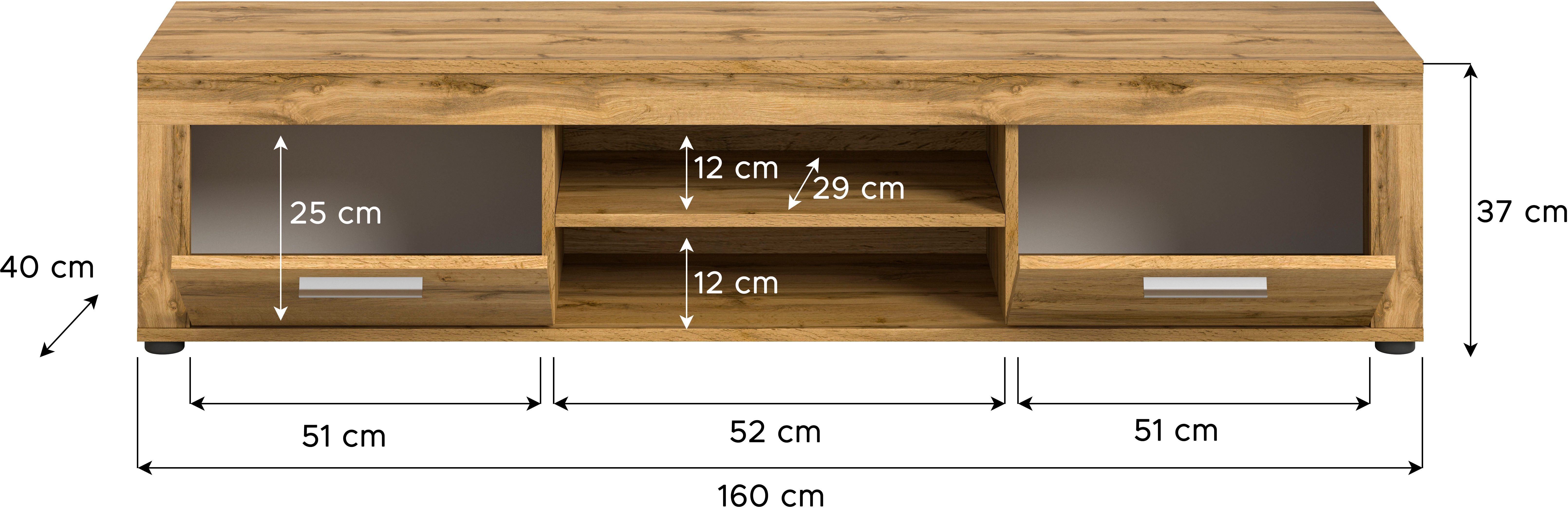 INOSIGN Tv-meubel Aosta, breedte 160 cm, in verschillende kleuruitvoeringen met 2 kleppen en 2 open vakken, tv-bord, mediabord, tv-meubel