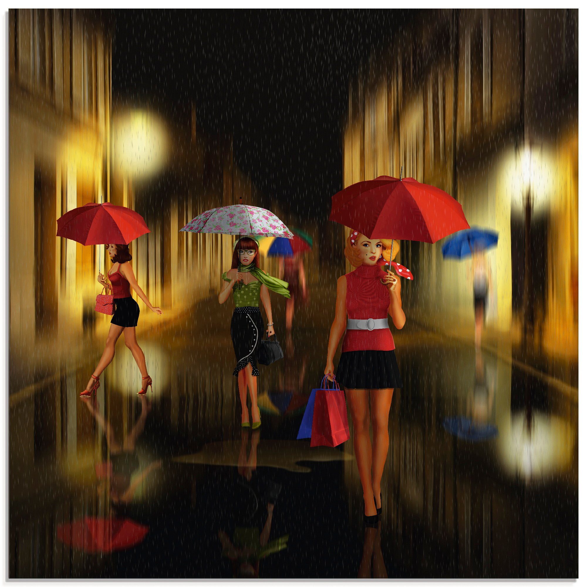 Artland Print op glas Vrouwen bij het inkopen doen in de regen (1 stuk)