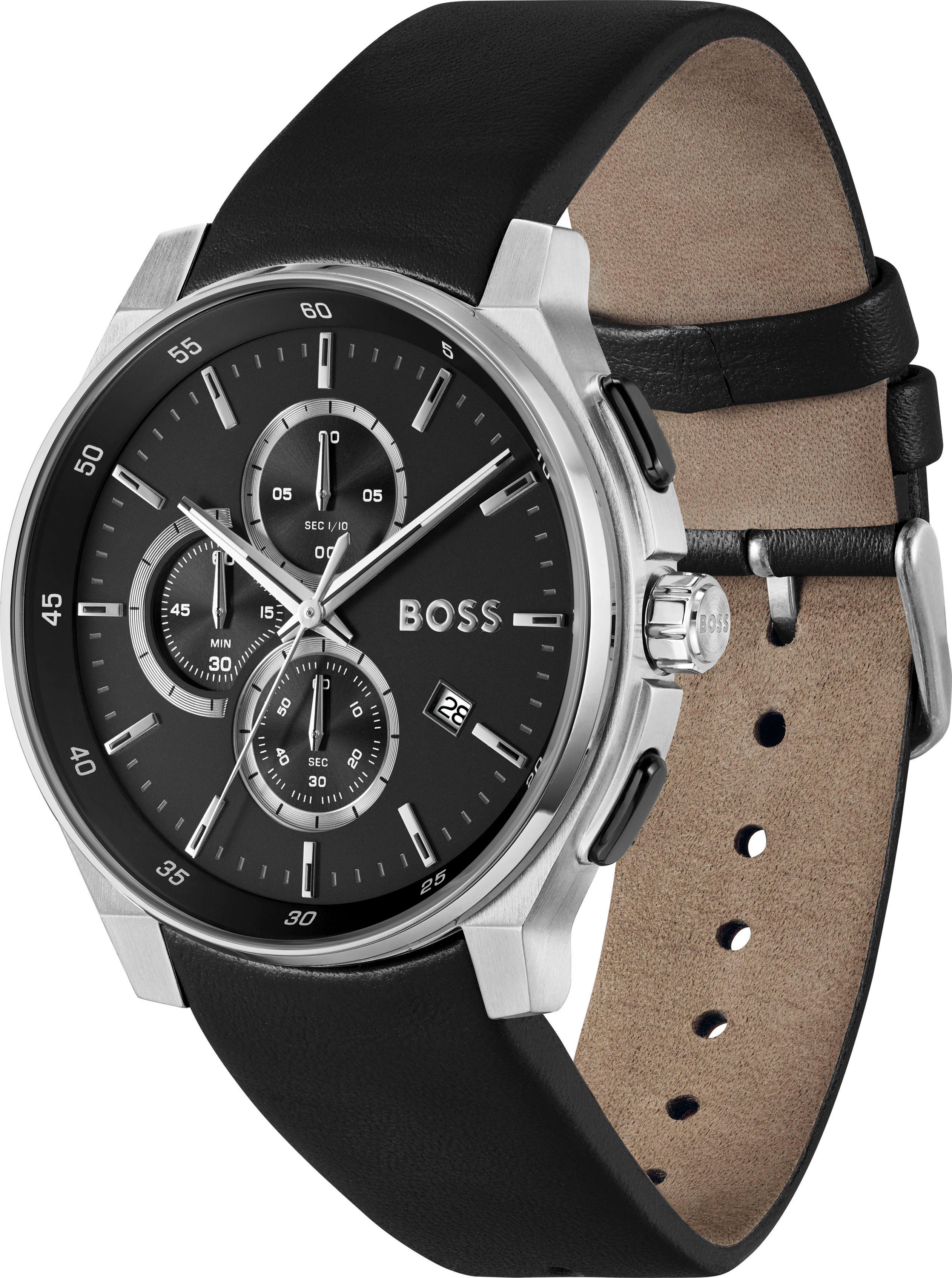 Boss Chronograaf PEAK 2.0 Quartzhorloge, horloge, herrenuur, leren band, analoog, dag