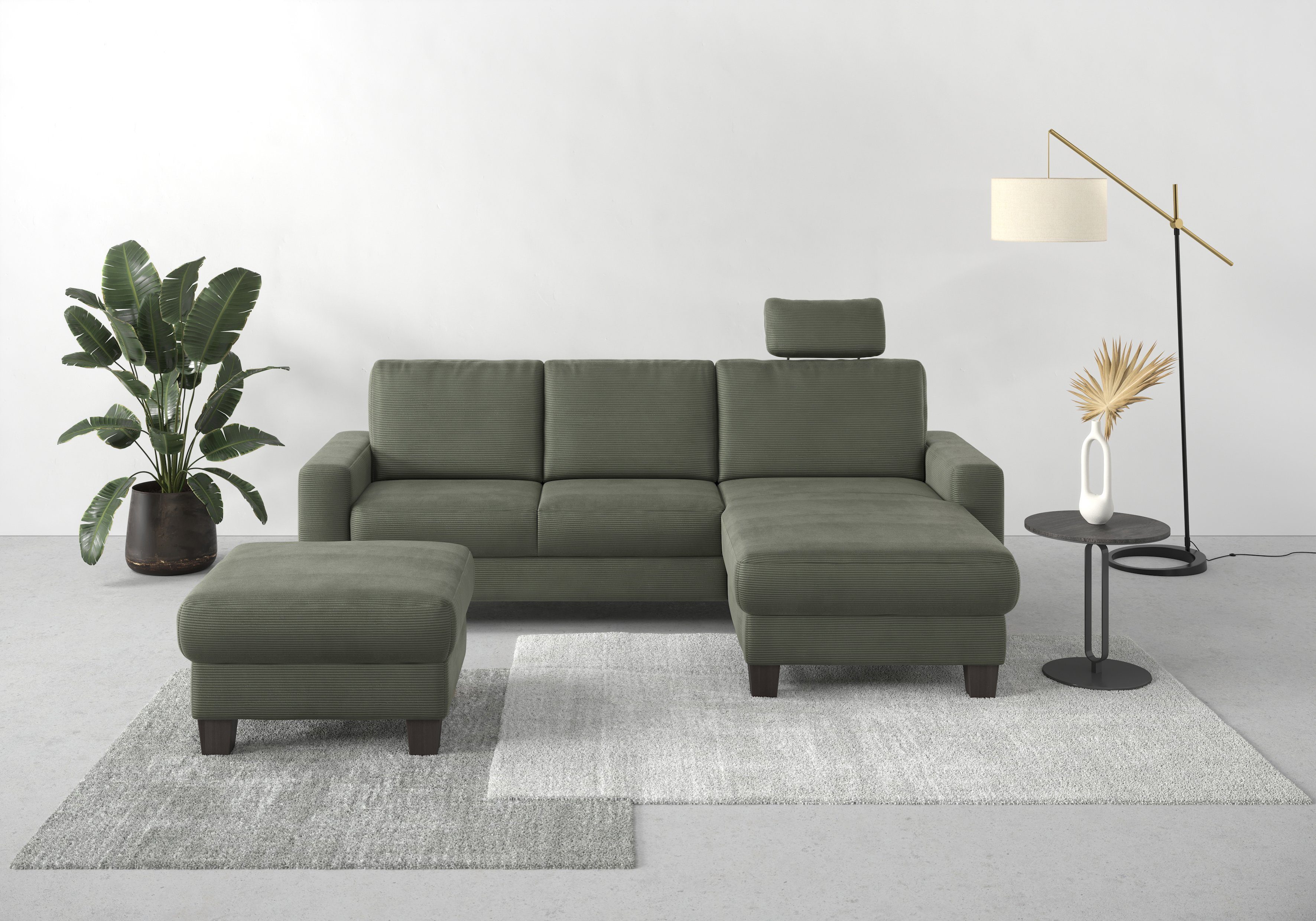 Home affaire Hocker Summer met bergruimte, cord-bekleding, wengékleurige houten poten