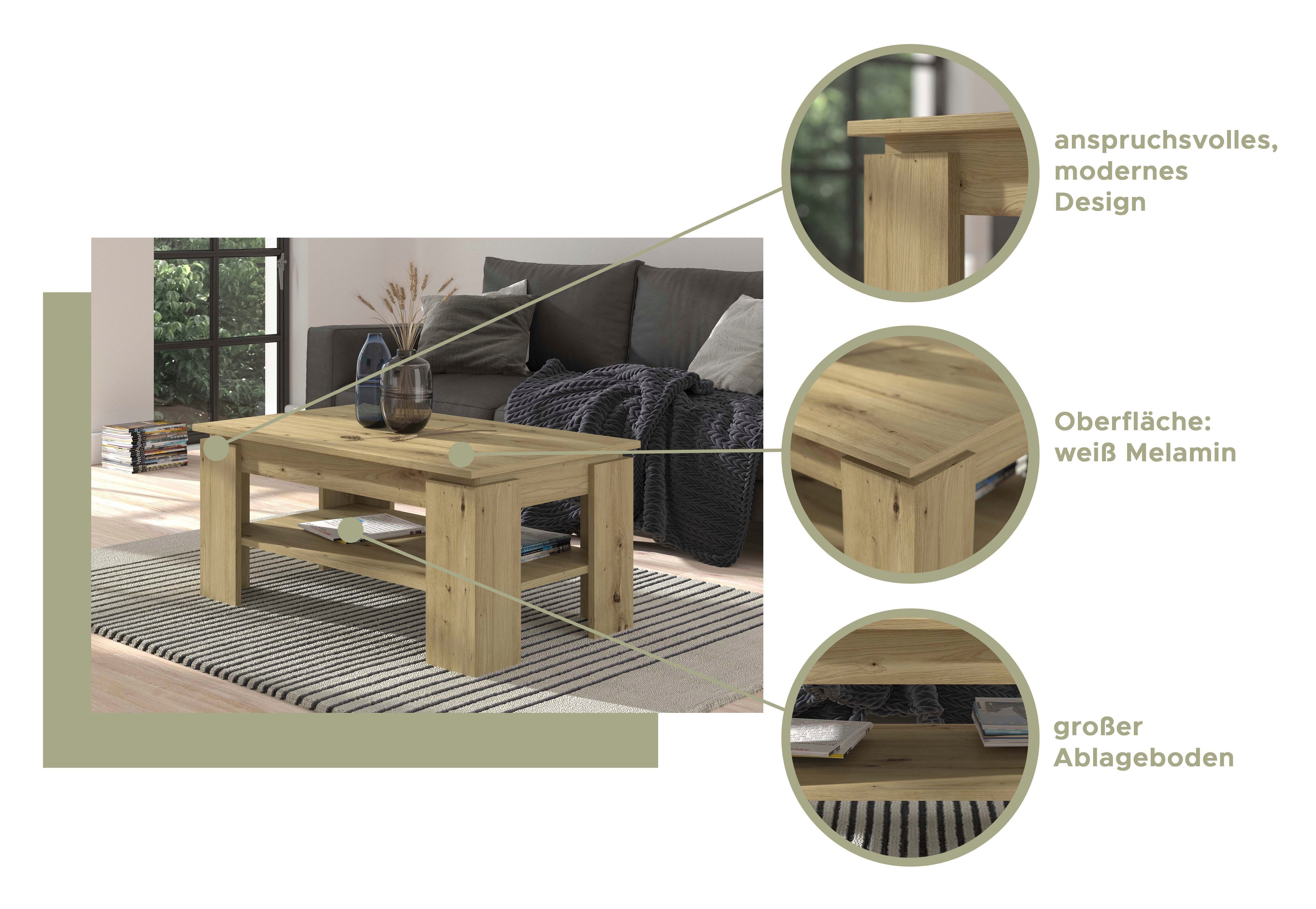 INOSIGN Salontafel Kalmar, rechthoekig, 100 x 60 cm, 1 Plank Salontafel, bijzettafel, koffietafel, woonkamer tafel, coffee table (1 stuk)