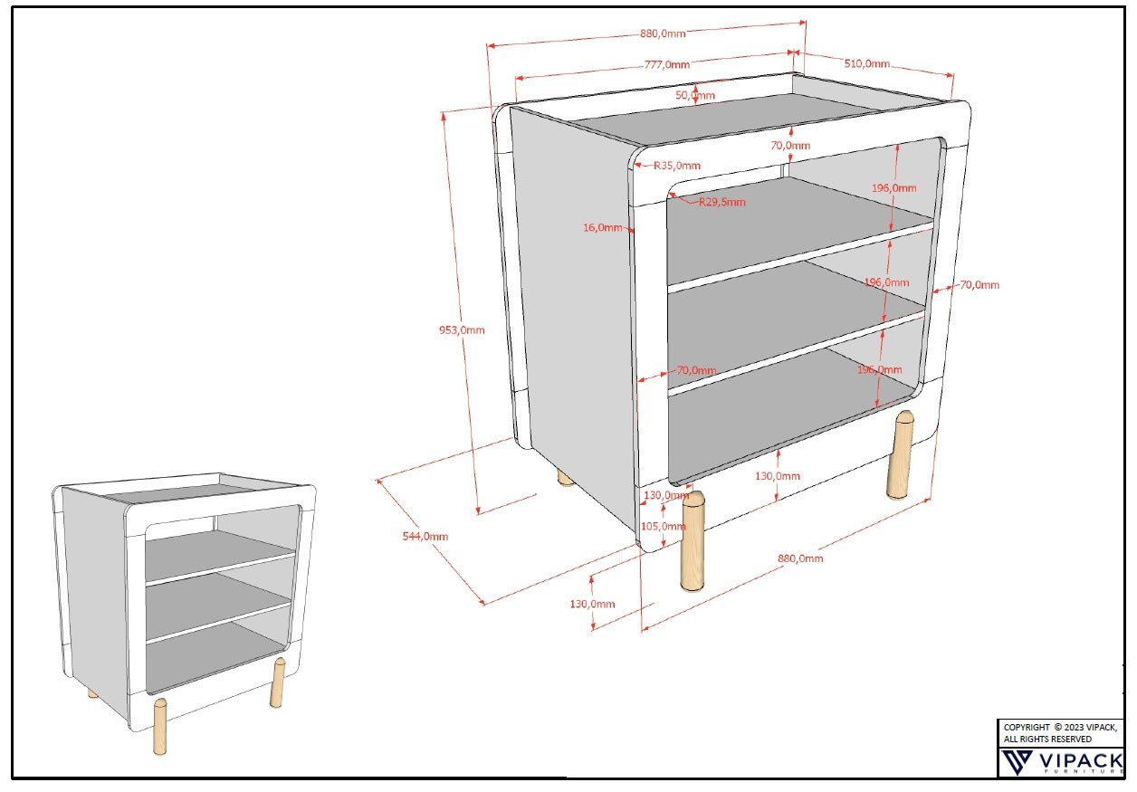 Vipack Kast Smile, verschoningsrek met 3 vakken, MDF wit gelakt
