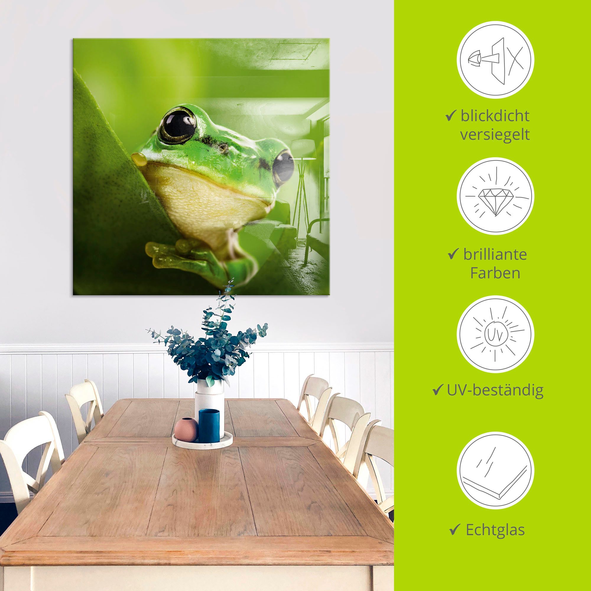 Artland Print op glas Kijkende kikker in verschillende maten