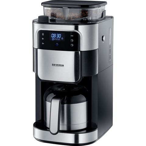Severin Filterkaffeemaschine mit Mahlwerk und Edelstahl-Thermokanne, Koffiezetapparaat Zwart, RVS (g
