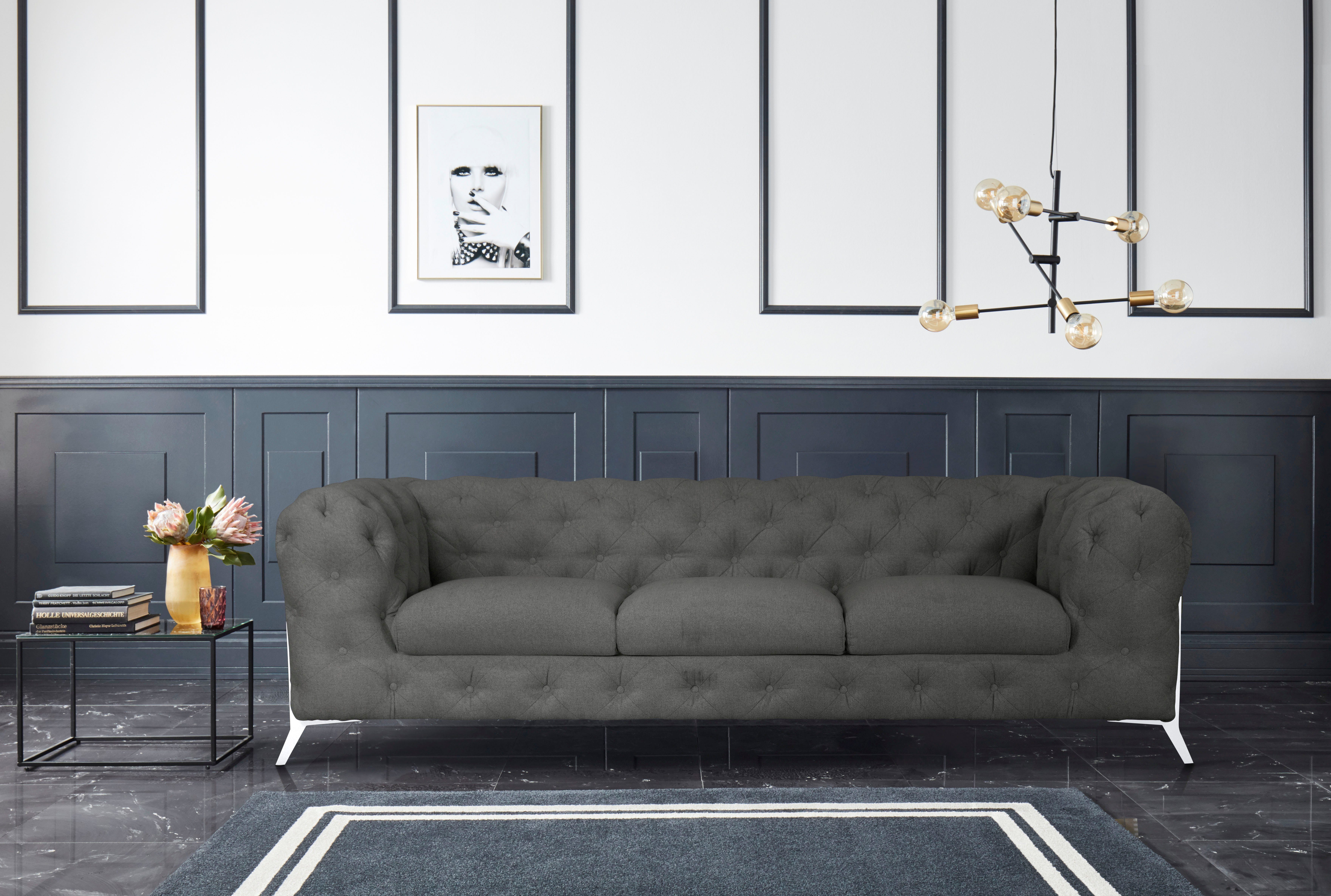 Leonique Chesterfield-bank Amaury luxueuze capitonnage, moderne chesterfield look, kleur van de poten ter keuze