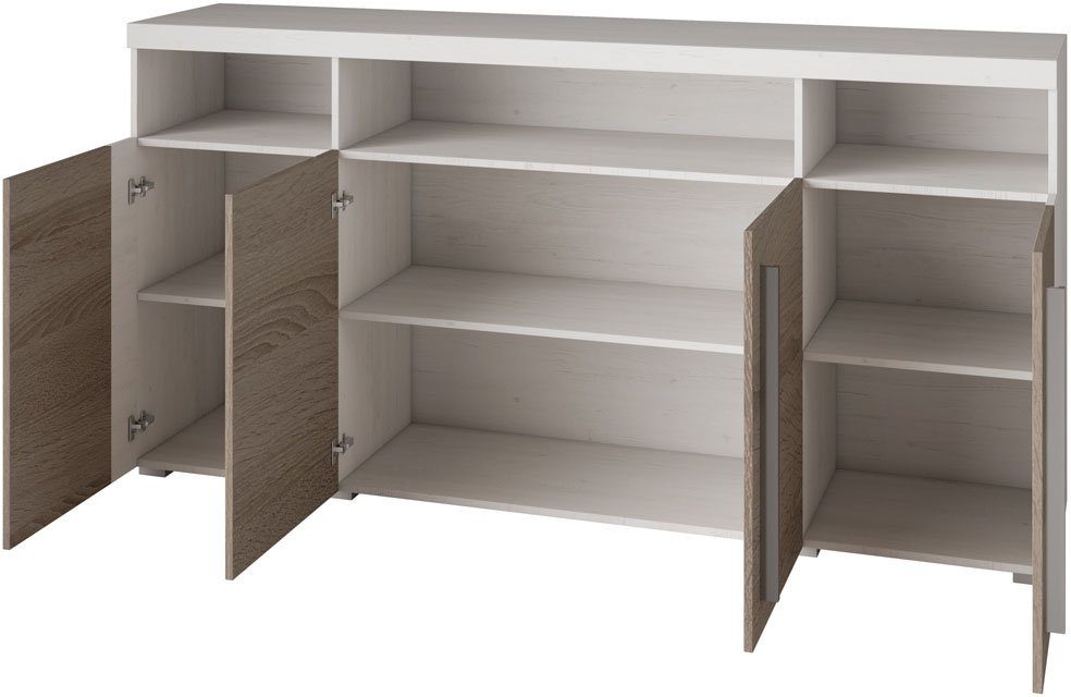 INOSIGN Dressoir Roger, breedte 182 cm, stijlvolle kast met 4 deuren Commode met veel opbergruimte, inlegplanken verstelbaar