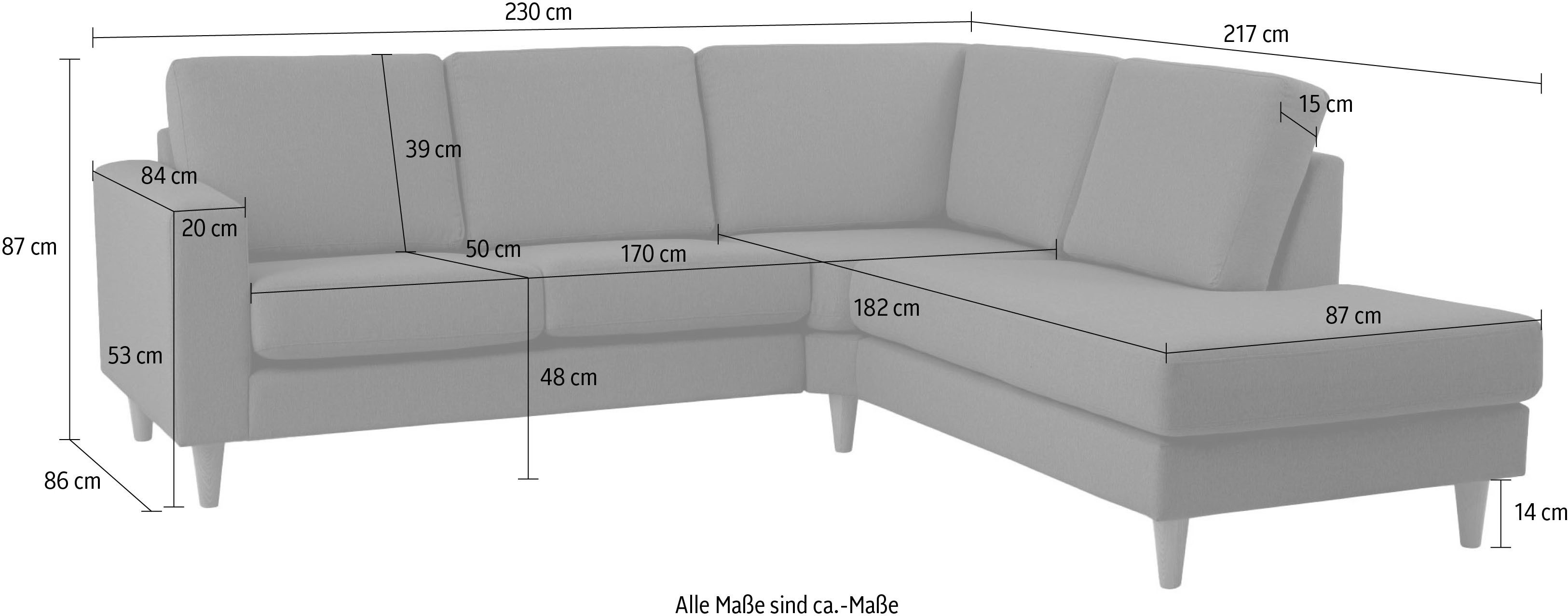 andas Hoekbank Tvinno in scandinavische stijl, l-vorm, met massief houten poten, breedte 230 cm