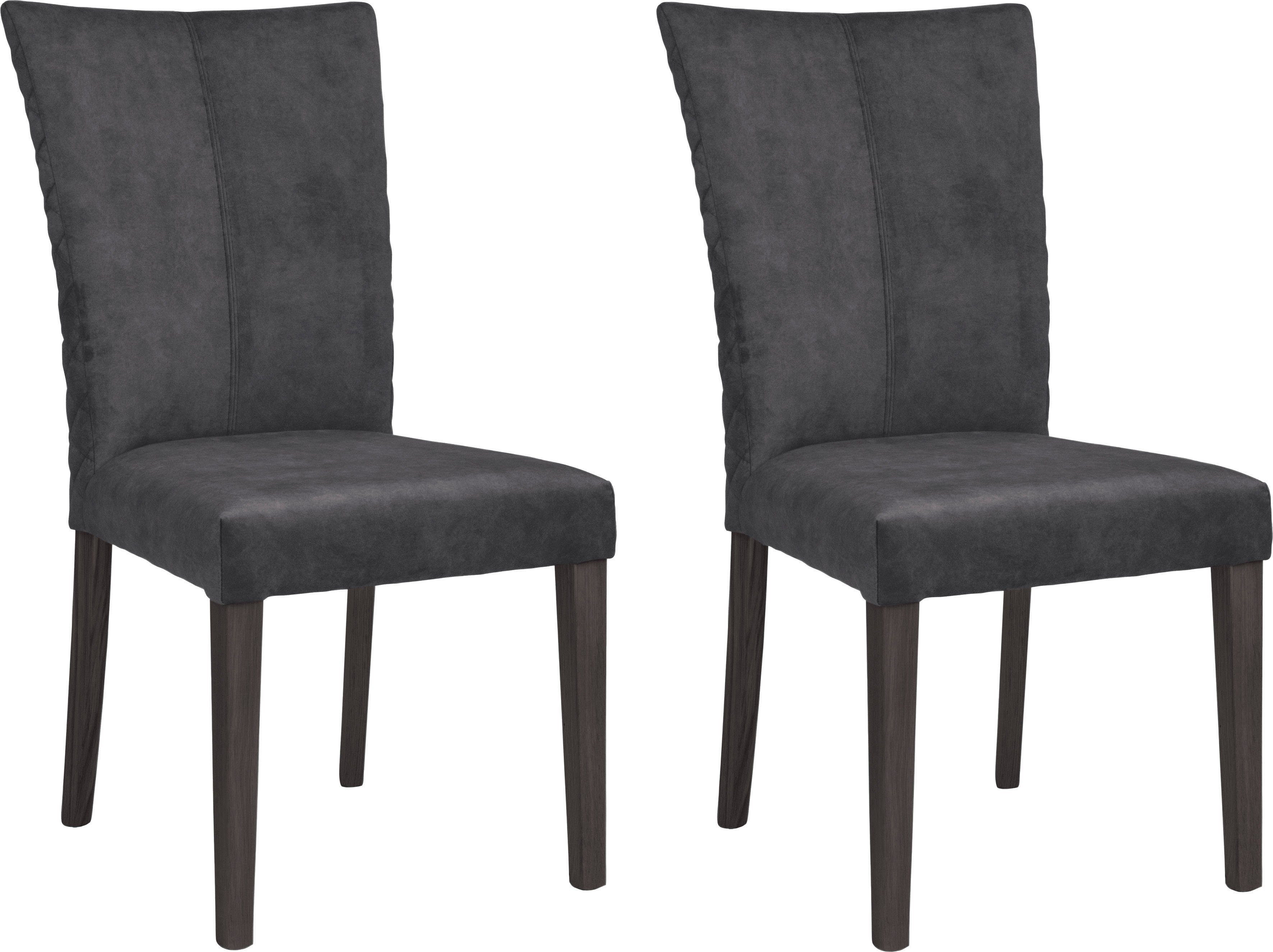 Leonique Stoel met 4 poten Vence met ruitstiksel in de rugleuning, poten van massief beuken (set, 2 stuks) houten stoelen grijs