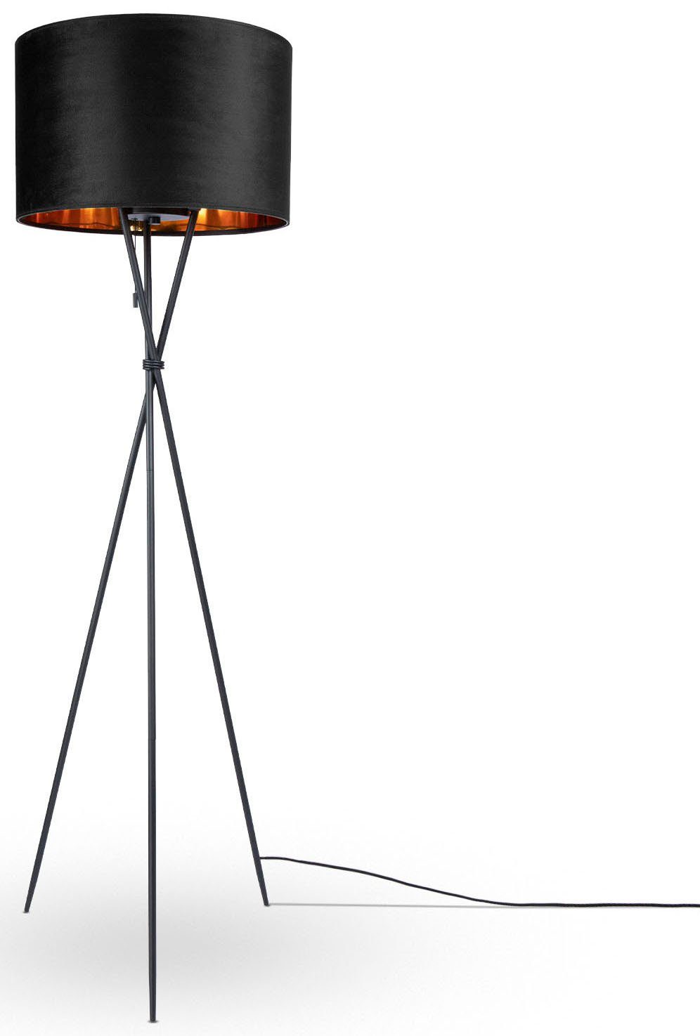 Paco Home Staande lamp Kate uni kleur Woonkamer driepoot vloerlamp velours hoogte 177,5cm filigraan E27