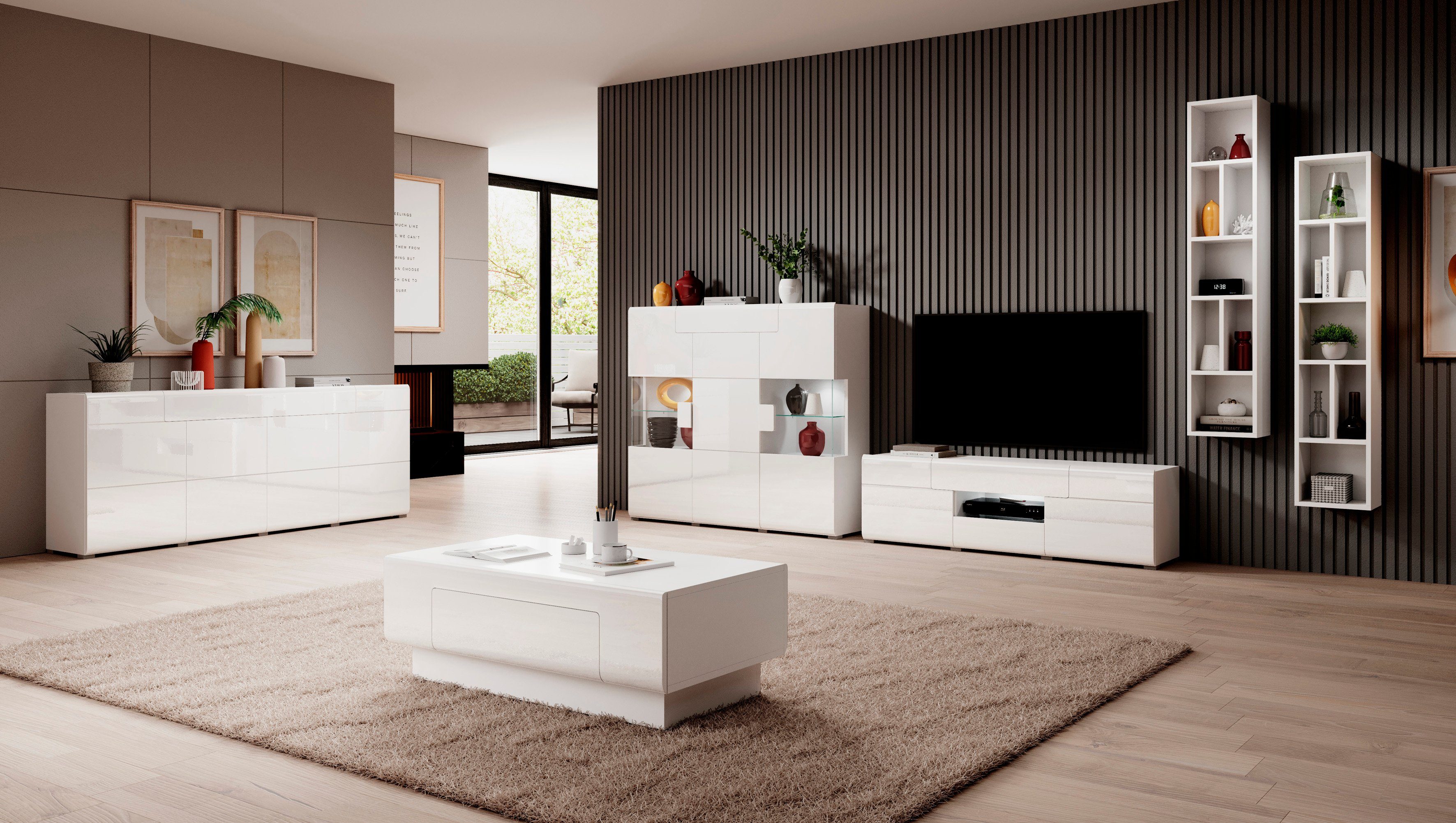 INOSIGN Highboard Toledo, breedte 147,5 cm, modieuze hoge kast met 3 deuren en lade