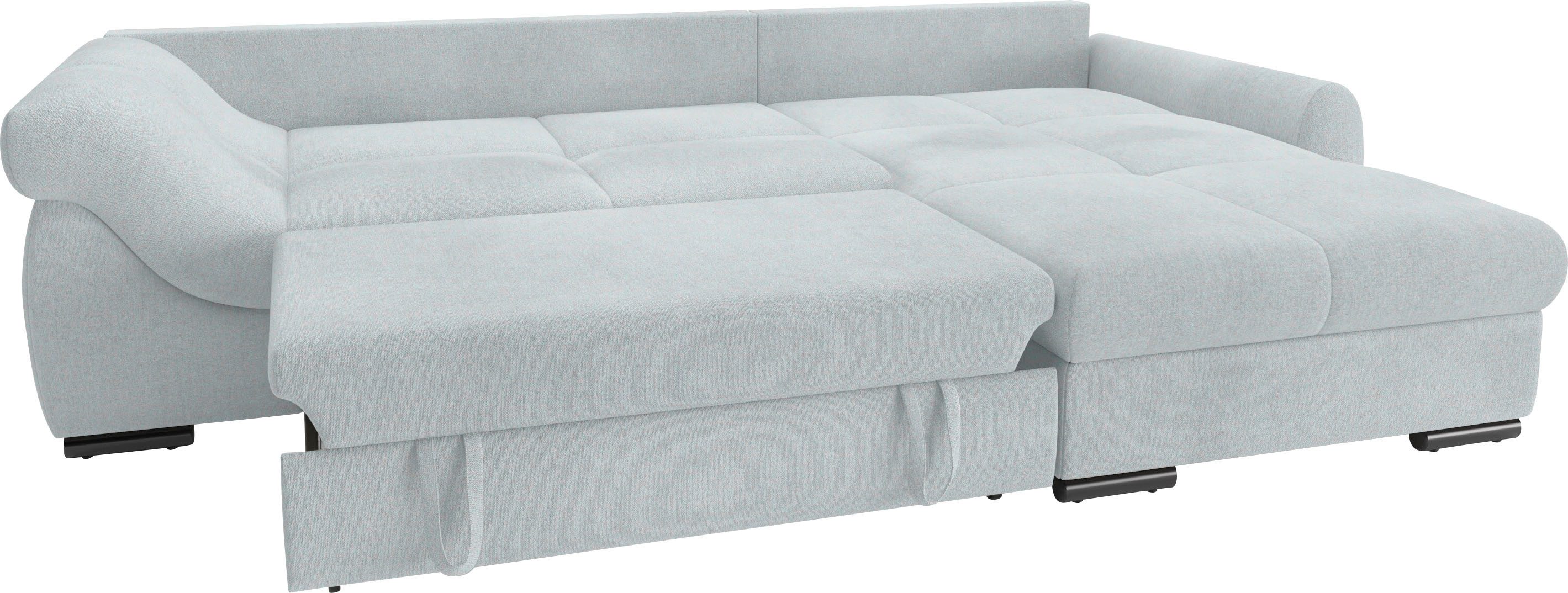 Mr. Couch Hoekbank Livorno DuraFlex L-vorm incl. hoogslaper beduitbreiding, xl bedbox wit gecoat