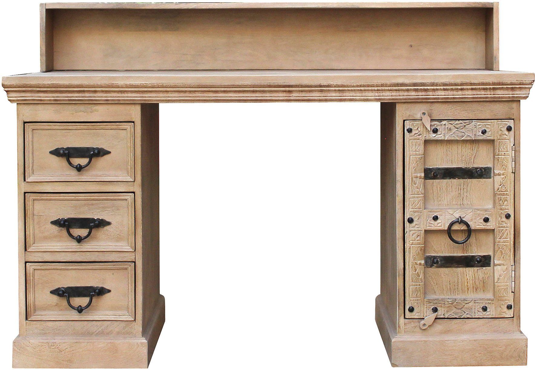 SIT Bureau Daipur met beslag en houtsnijwerk bureaus beige