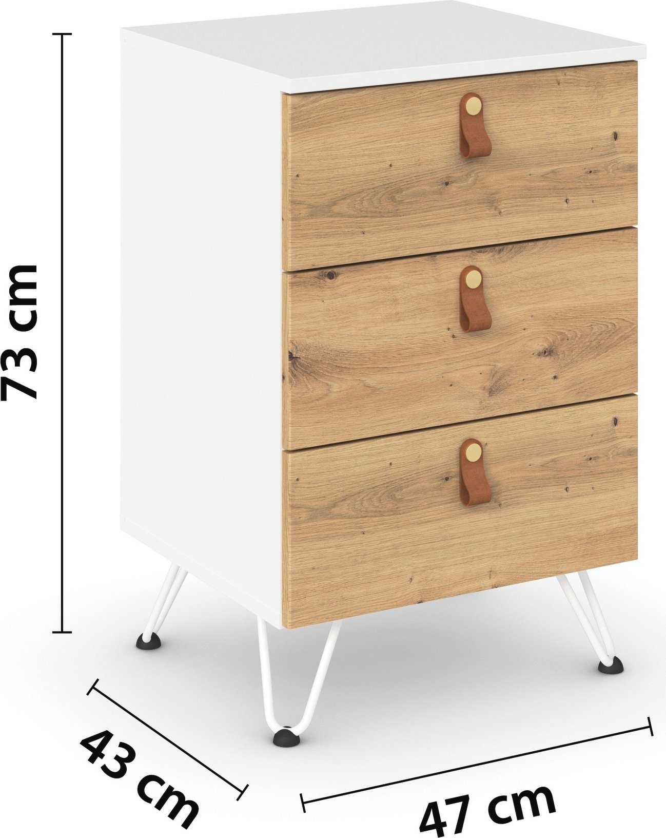 rauch Nachtkastje Homey by Aditio met handgrepen in leer, 3 lades met softclose-functie