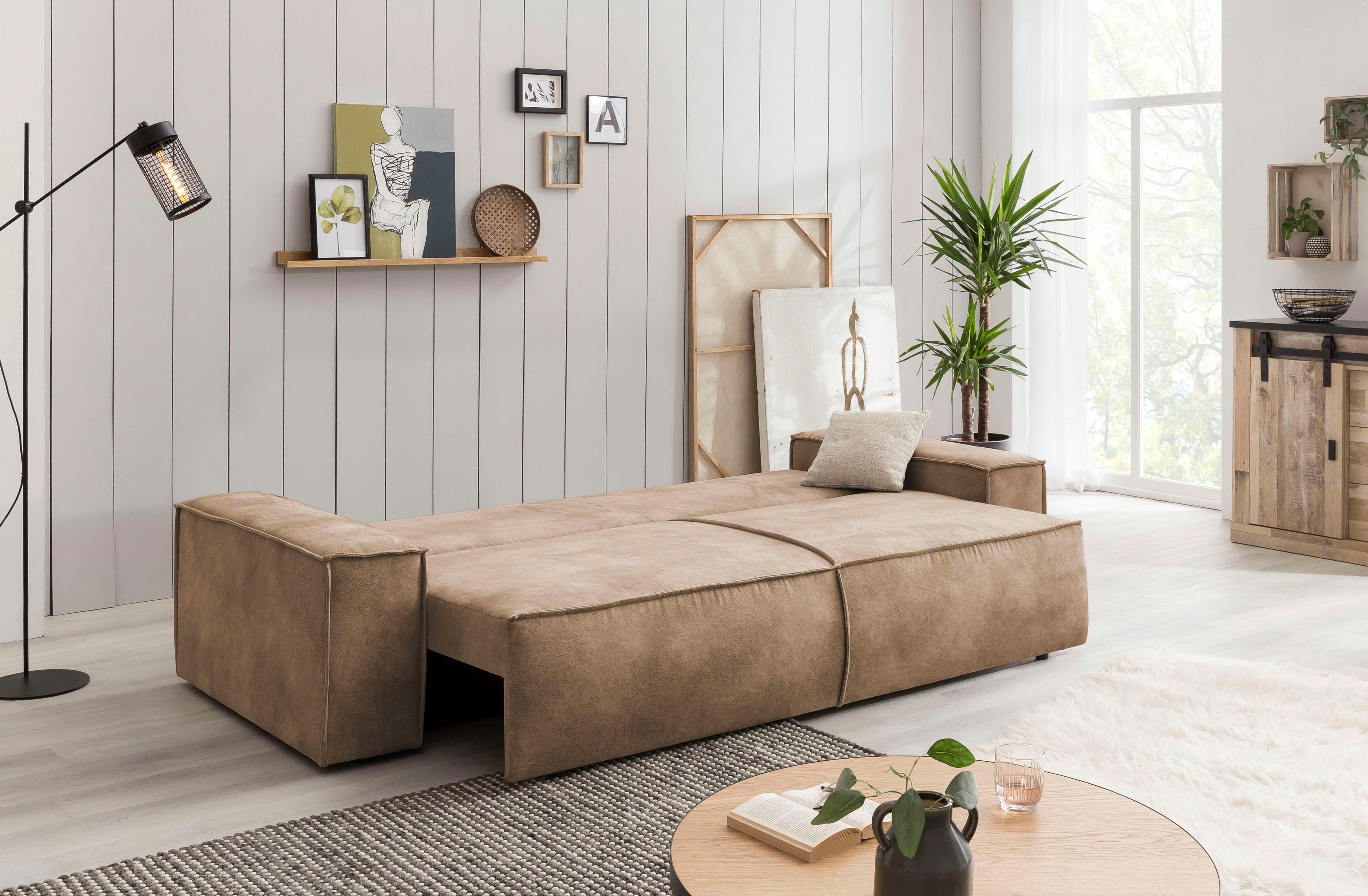 Home affaire 3-zitsbank SHERWOOD slaapbank (257 cm) ribfluweel, velours, vintage lederlook