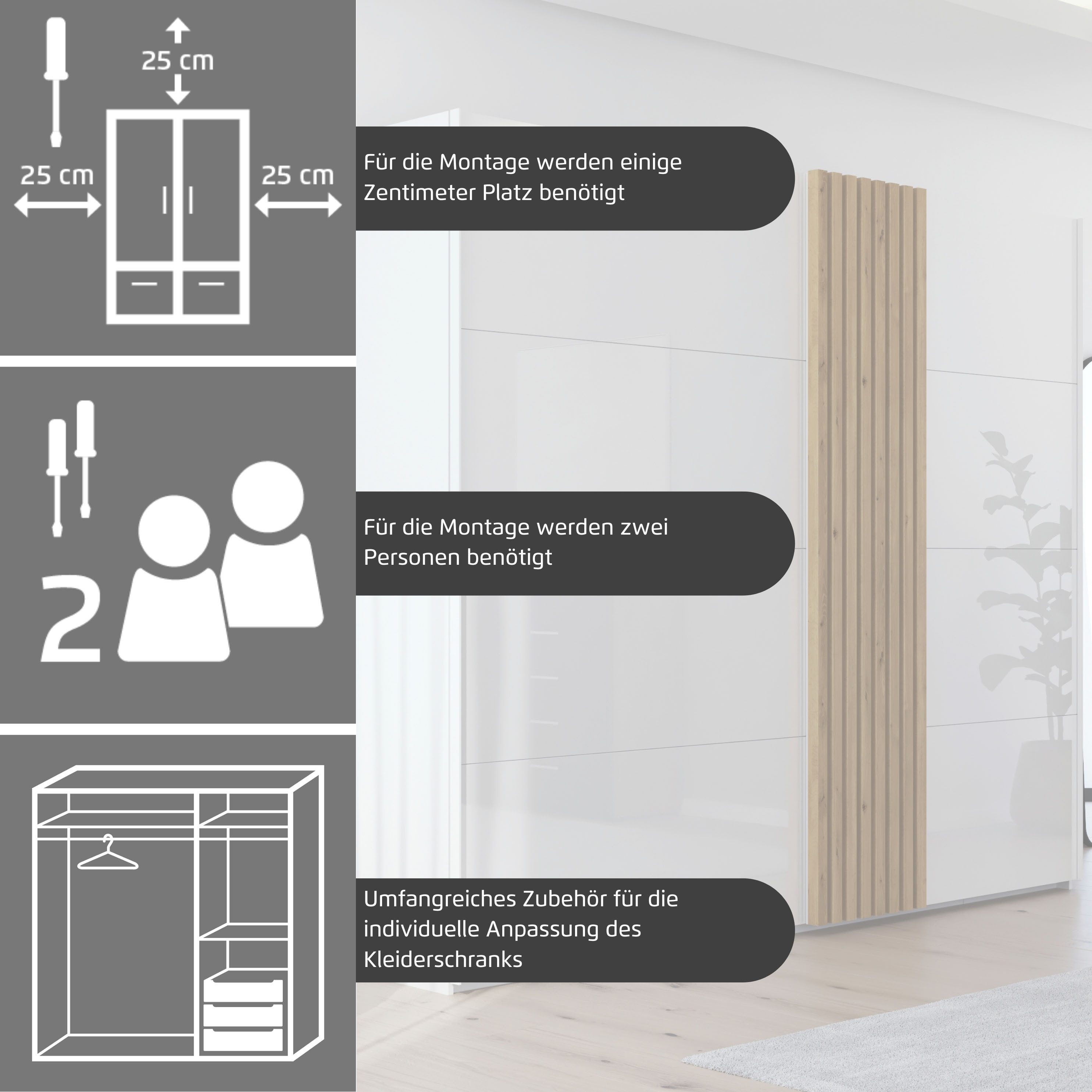 rauch Schuifdeurkast Kledingkast kast garderobe linnenkast TEGIO met hoogwaardige houtdecoratie en glazen front made in germany