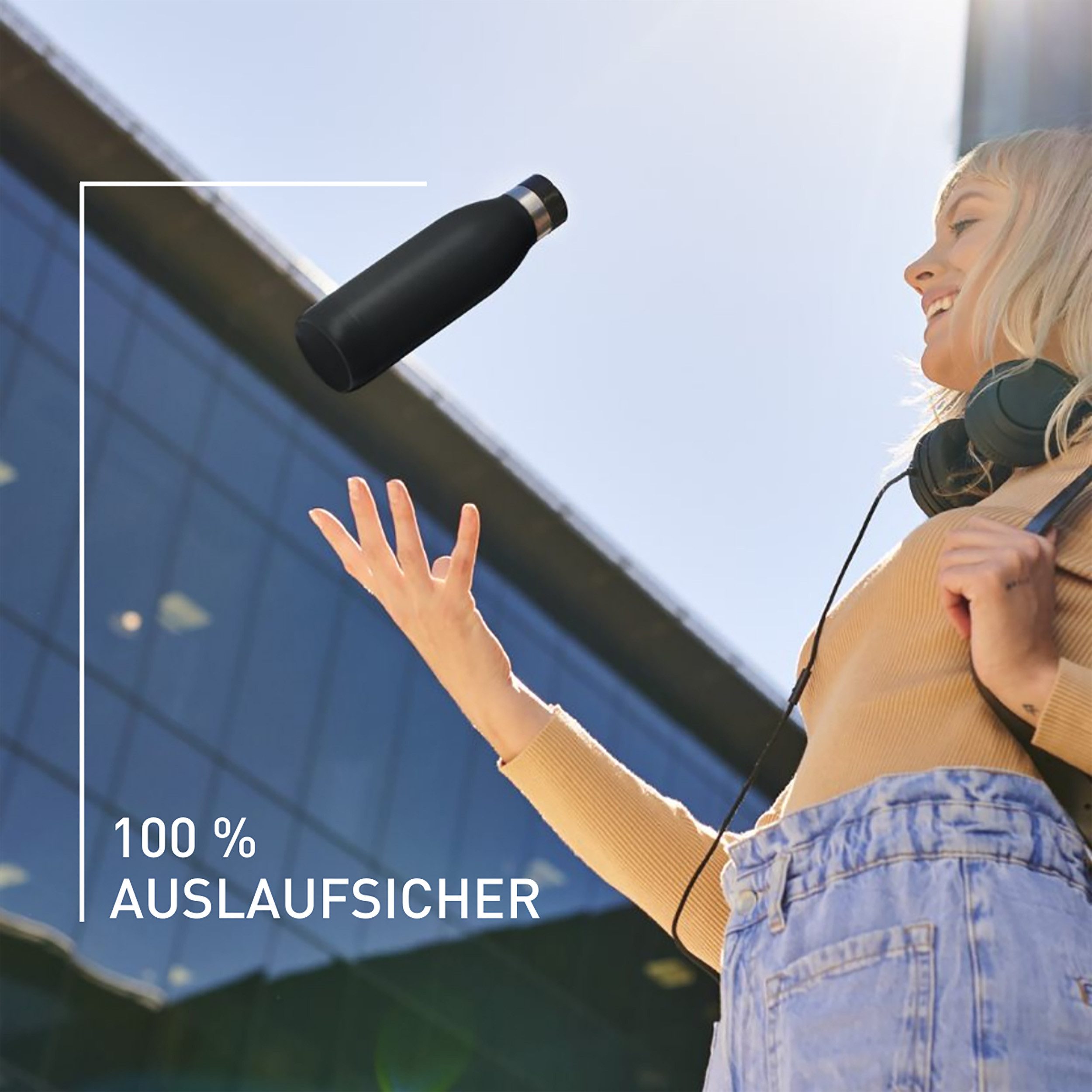 Emsa Thermosfles Drinkfles Bludrop Roestvrij staal, Quick-Press deksel, 360° drinkplezier, 12 uur warm/24 uur koel (1-delig)