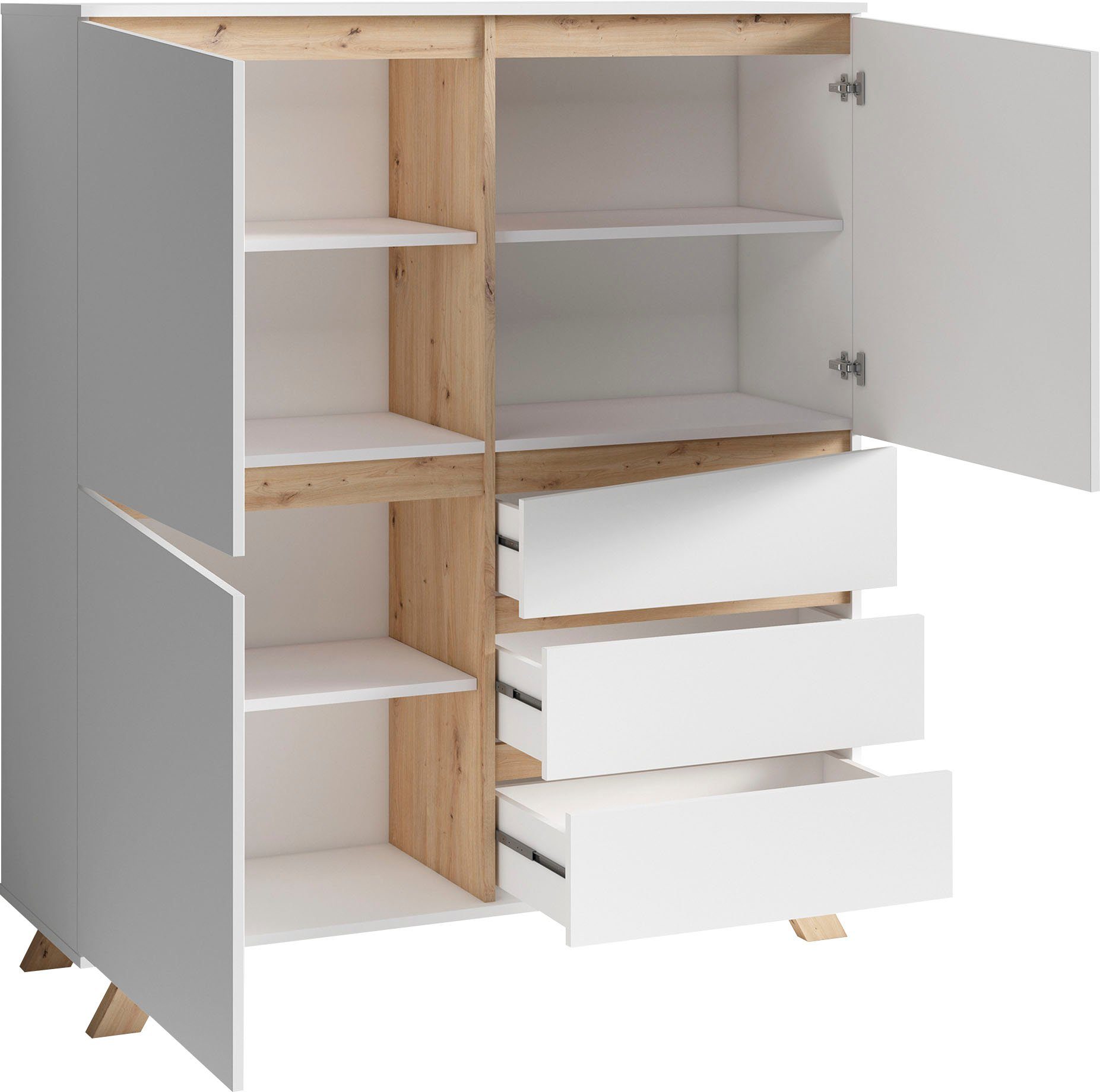 INOSIGN Highboard VALENTIN 3 lades en 3 deuren, breedte 120 cm in modern scandi-design