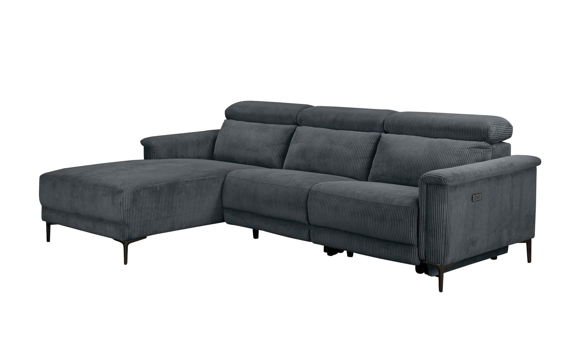 Places of Style Hoekbank Lund in cord, L-vorm, 261 cm, handmatige en elektrische relaxfunctie