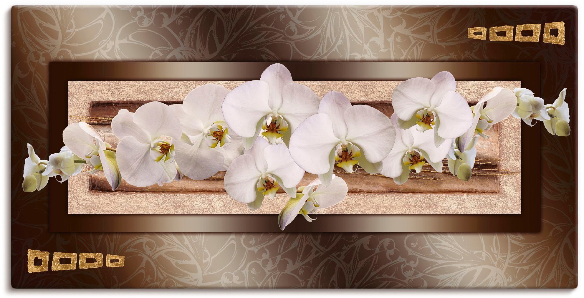 Artland Artprint Witte orchideeën met gouden vierkanten (1 stuk)