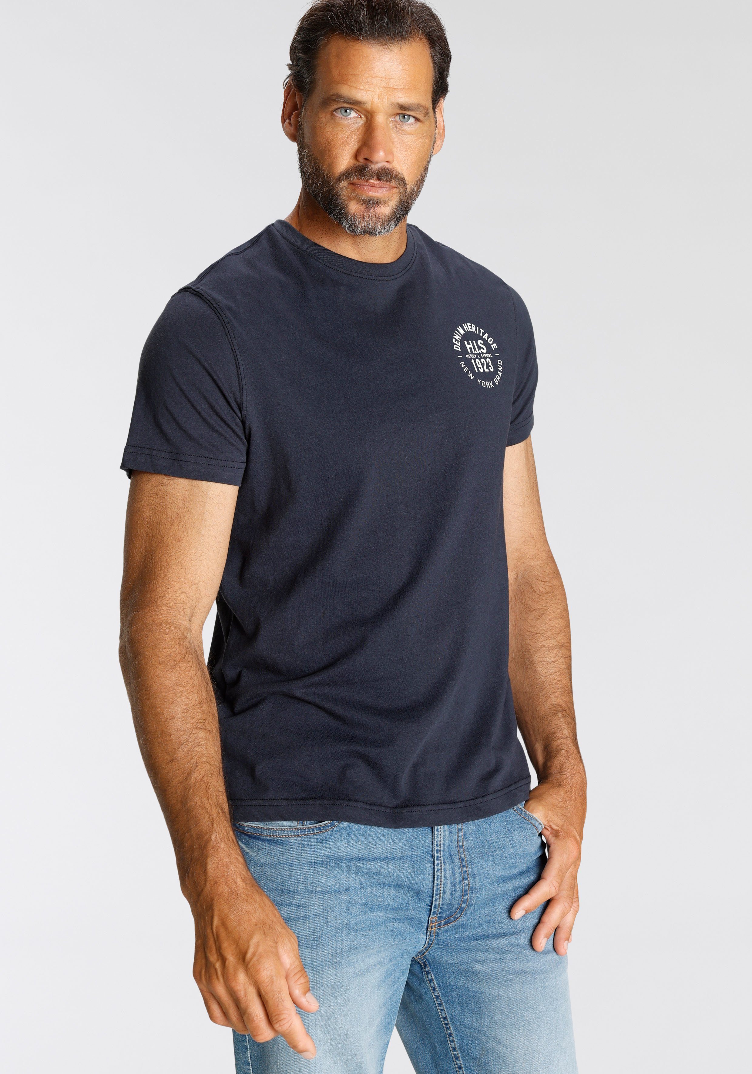 H.I.S T-shirt smal gesneden, bedrukt ontwerp, van 100% katoen (3-delig, Set van 3)