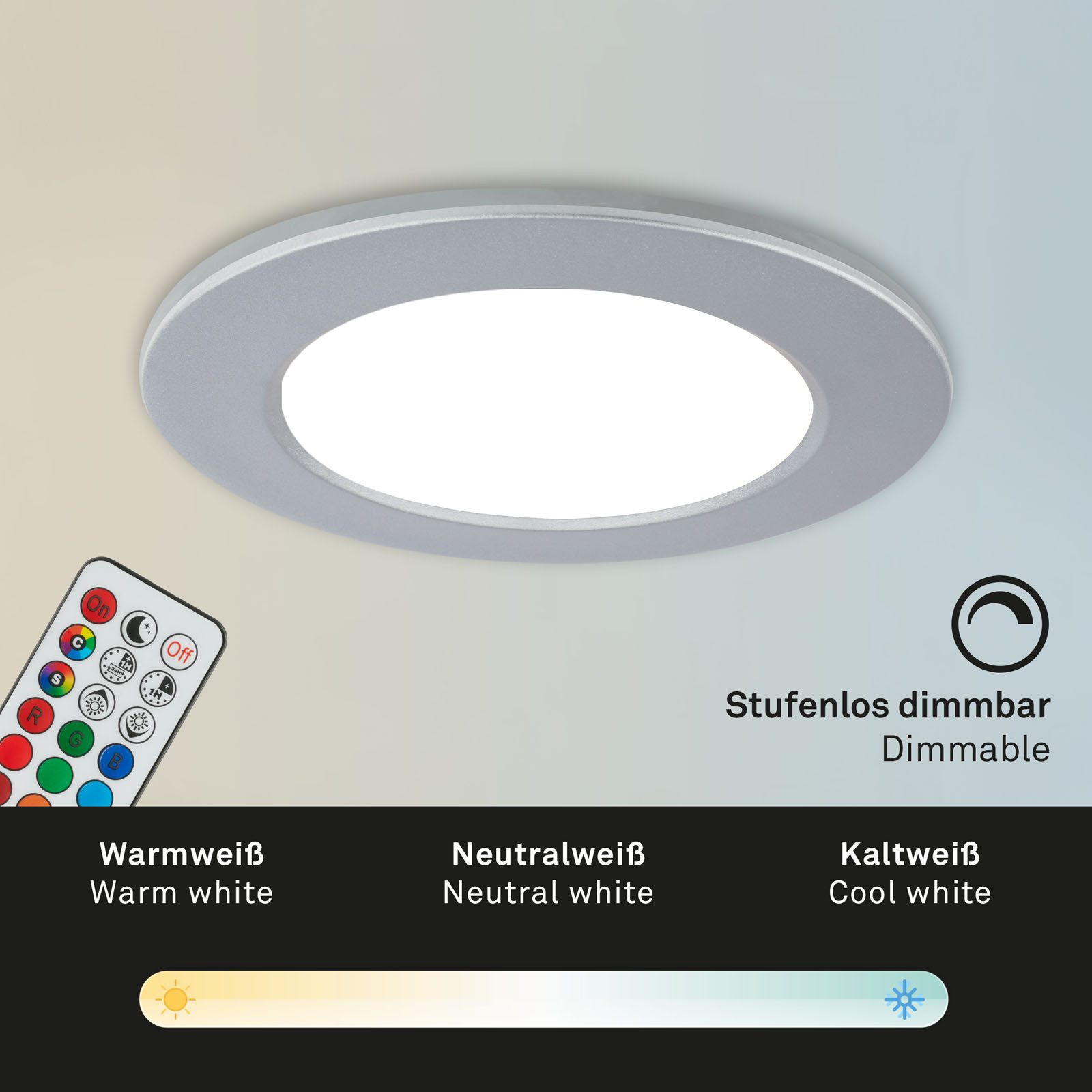 Briloner Leuchten Ledinbouwlamp 3-pack LED inbouwlampen RGB-CCT, chroom-mat 3-delige set led inbouwspots plafond, rgb inbouwlampen cct, led bad