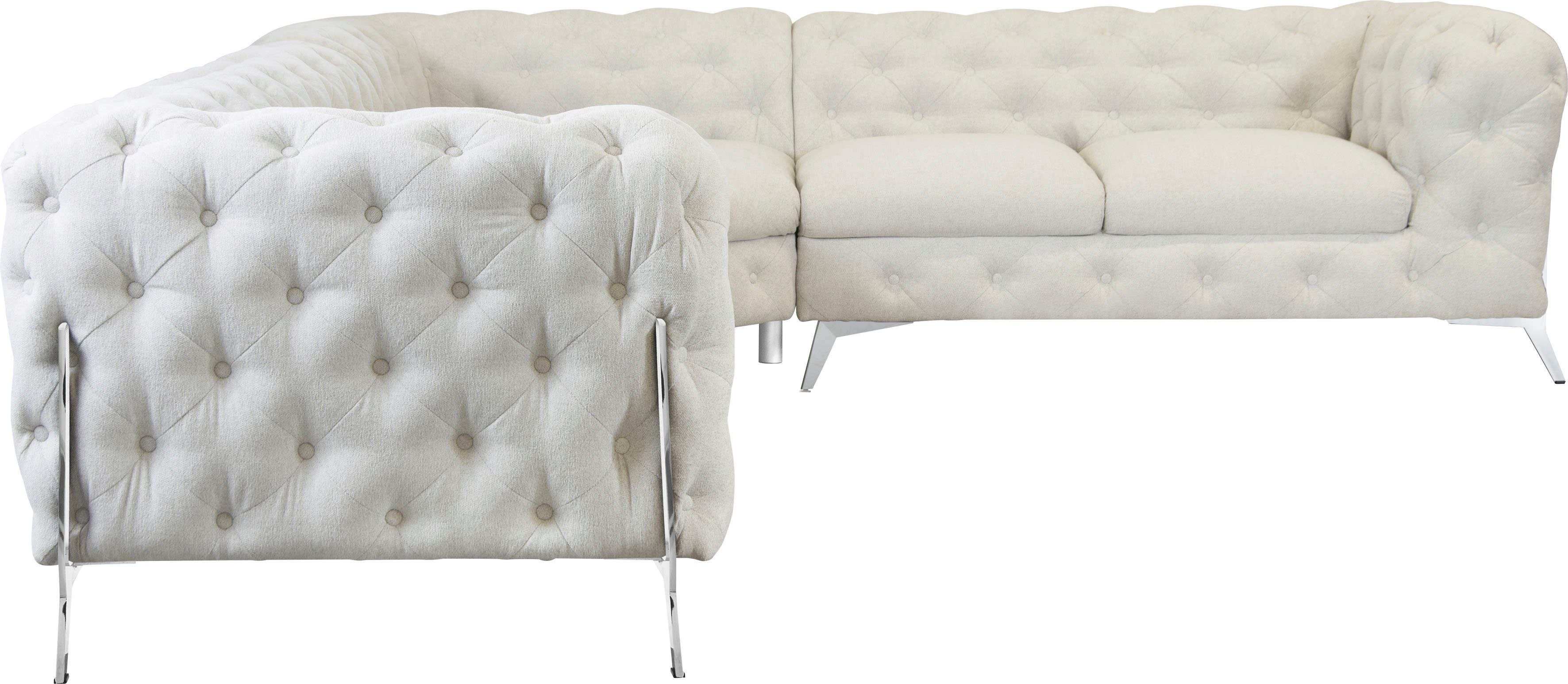 Leonique Chesterfield-bank Amaury L-vorm grote hoekbank, chesterfield-look, breedte 323 cm, kleur van de poten ter keuze