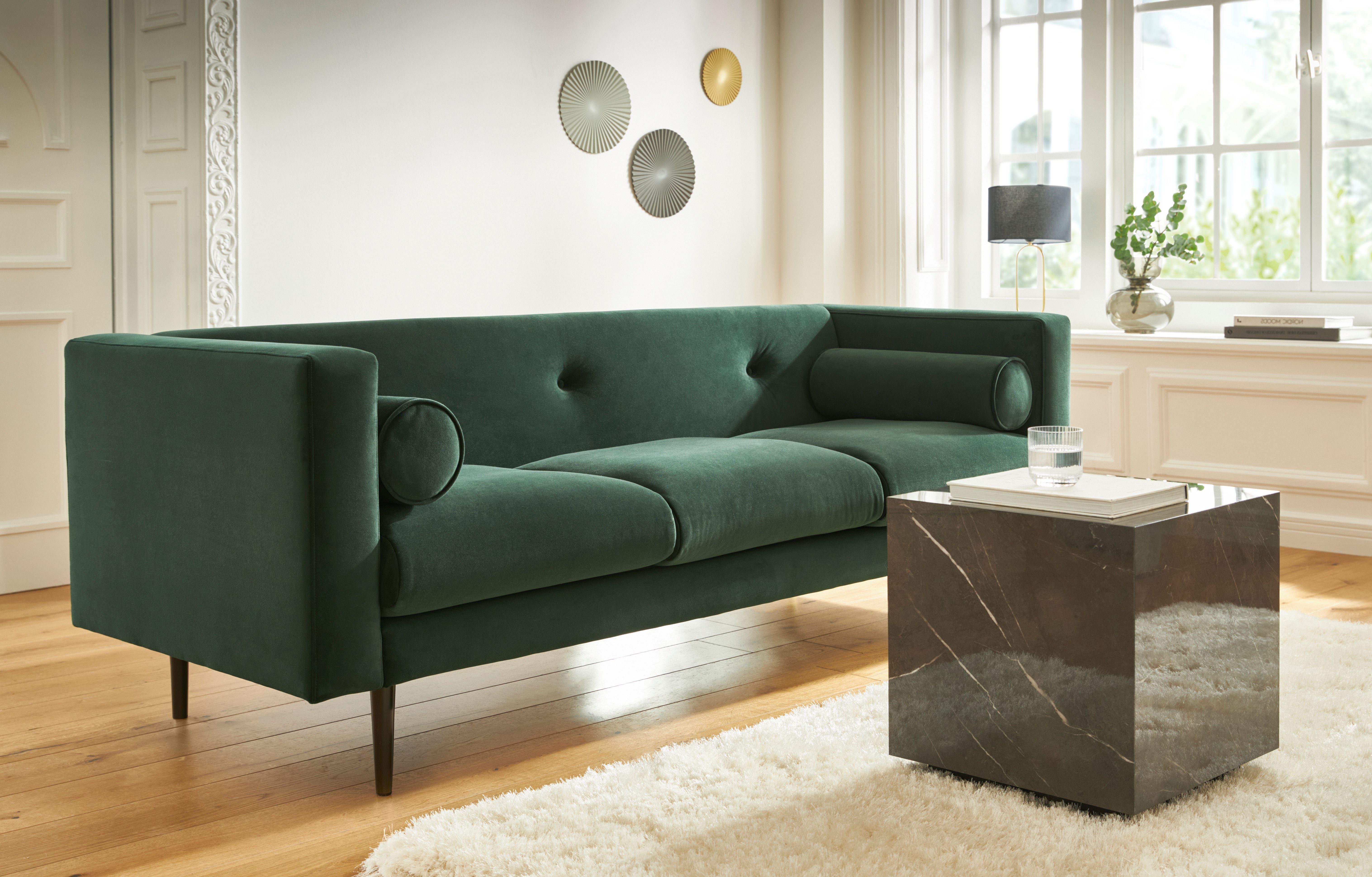 Guido Maria Kretschmer Home&Living 3-zitsbank Lillibeth designbank met golfondersteuning, afmetingen B/D/H: 218/74/83 cm Sierkussen als tweezijdig te gebruiken kussen, bekleding fluwelige look of cord