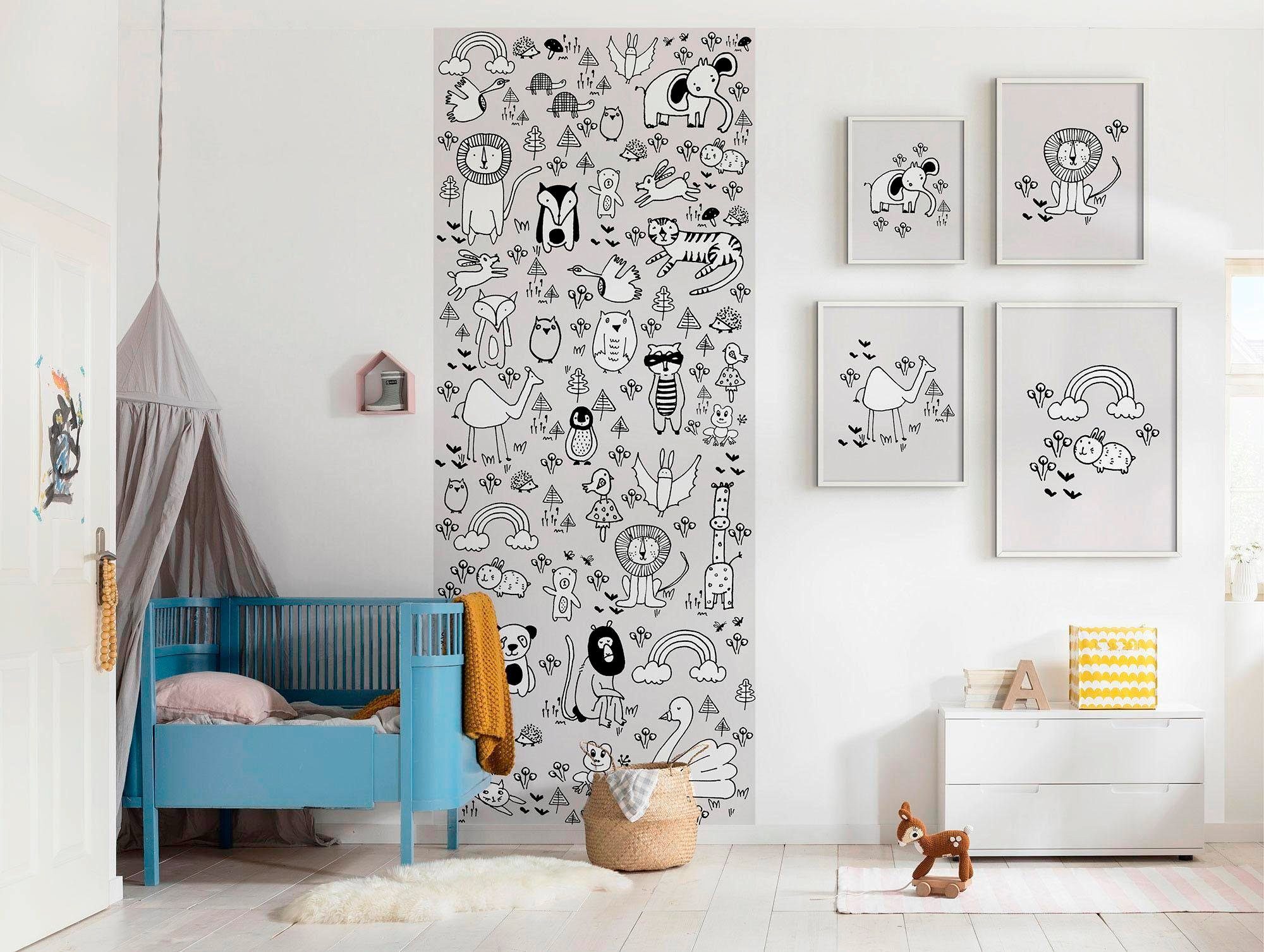 Komar Vliesbehang Digitale print vlies - Scribble Park Panel - Afmeting 100 x 250 cm (1 stuk)
