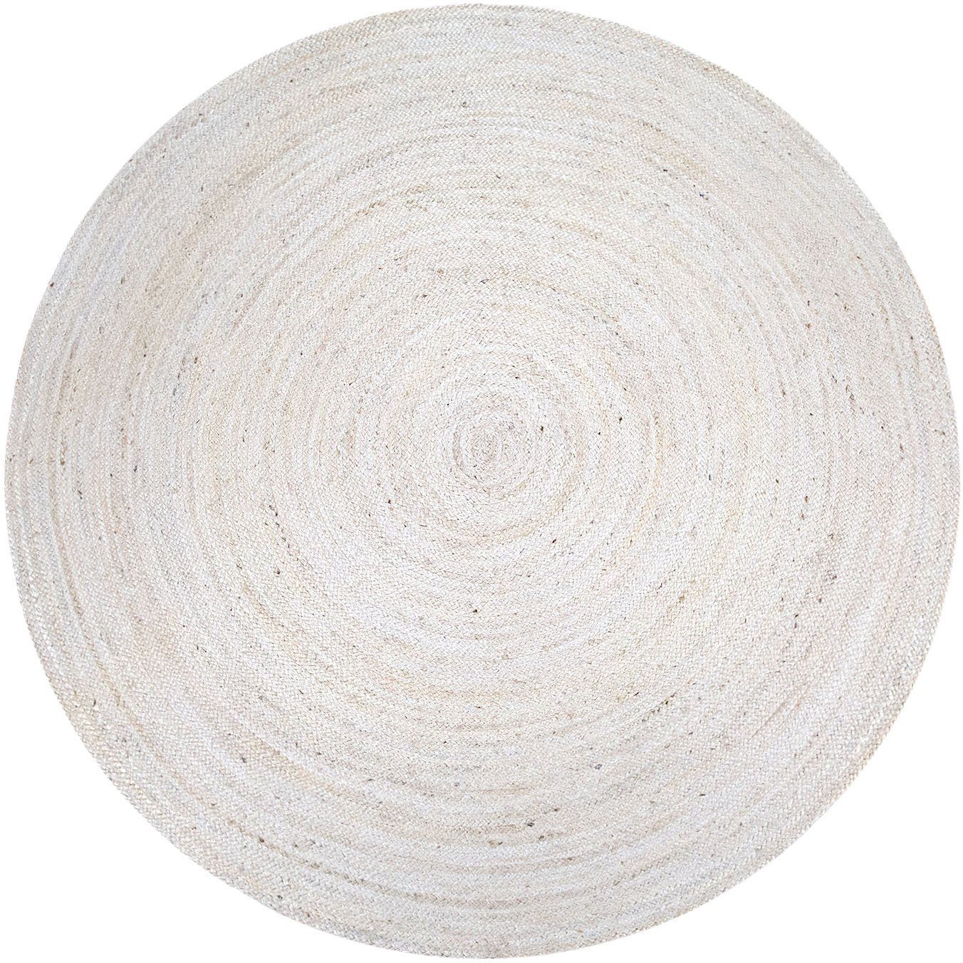 Paco Home Vloerkleed Viborg 595 Jute, modern, boho, met de hand gemaakt vloerkleed van natuurmateriaal moderne vloerkleden maat Ø 160 cm x 13 mm wit
