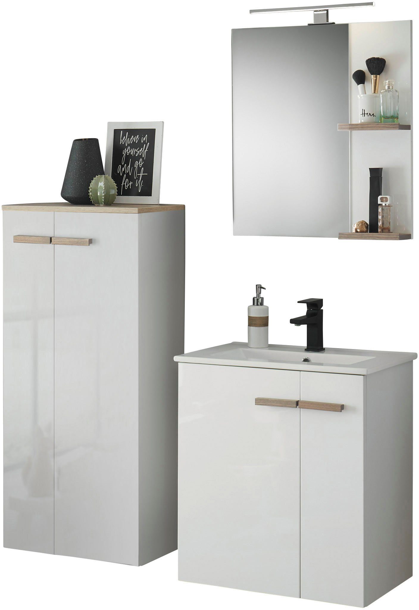 Places of Style Badkamerserie Solid Totale breedte 130 cm, wastafelonderkast met inbouw-wasbak,...